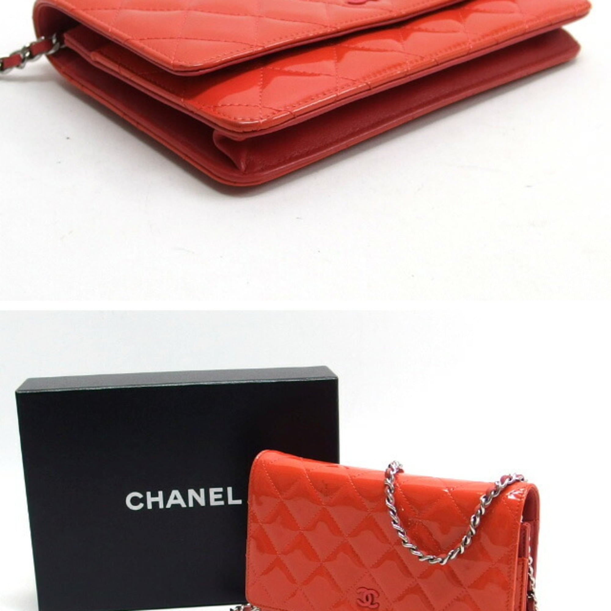 Chanel Matelasse Coral Orange Orange Red Orange Patent Leather Shoulder Bag (Pre-Owned)