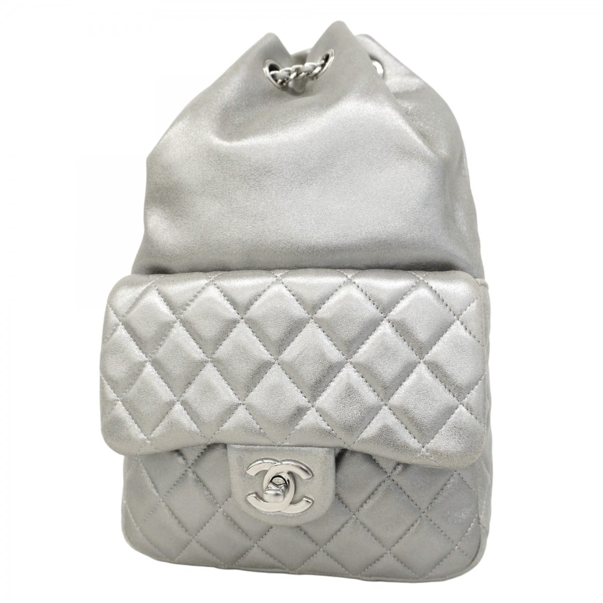 Chanel Silver Leather Backpack (Pre-Owned)