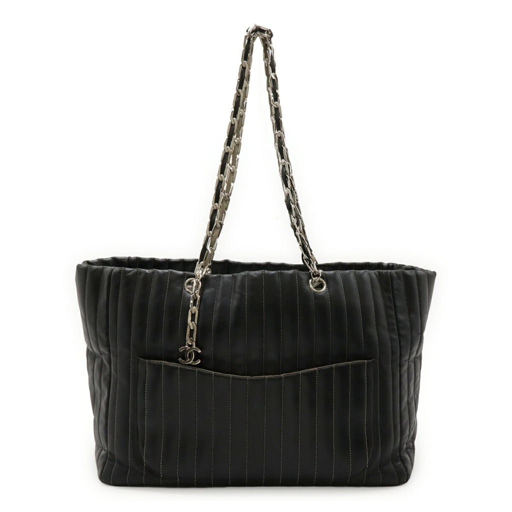 Chanel Mademoiselle Black Leather Shoulder Bag Tote Bag (Pre-Owned)
