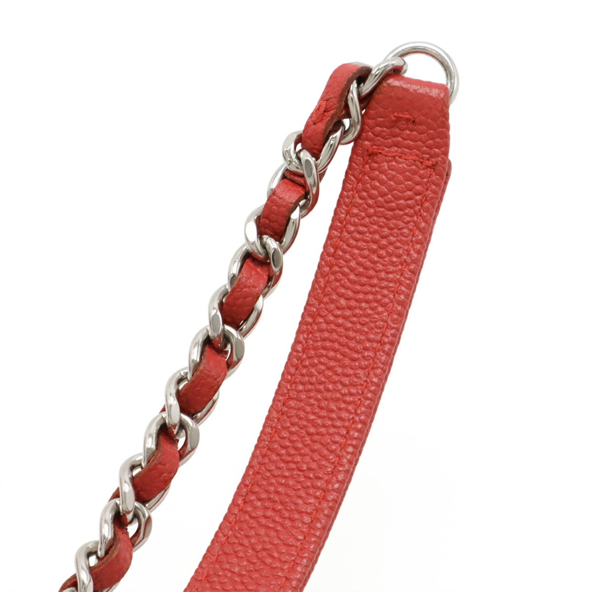 Chanel Pink Red Color Grained Calfskin Pochette Shoulder Bag (Pre-Owned)