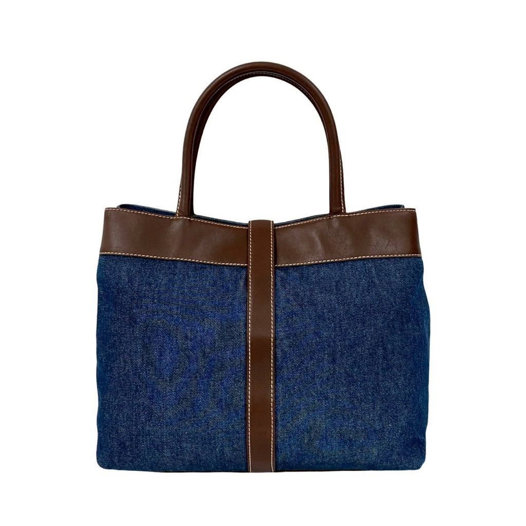 Chanel Blue Brown Leather Denim Tote Bag (Pre-Owned)
