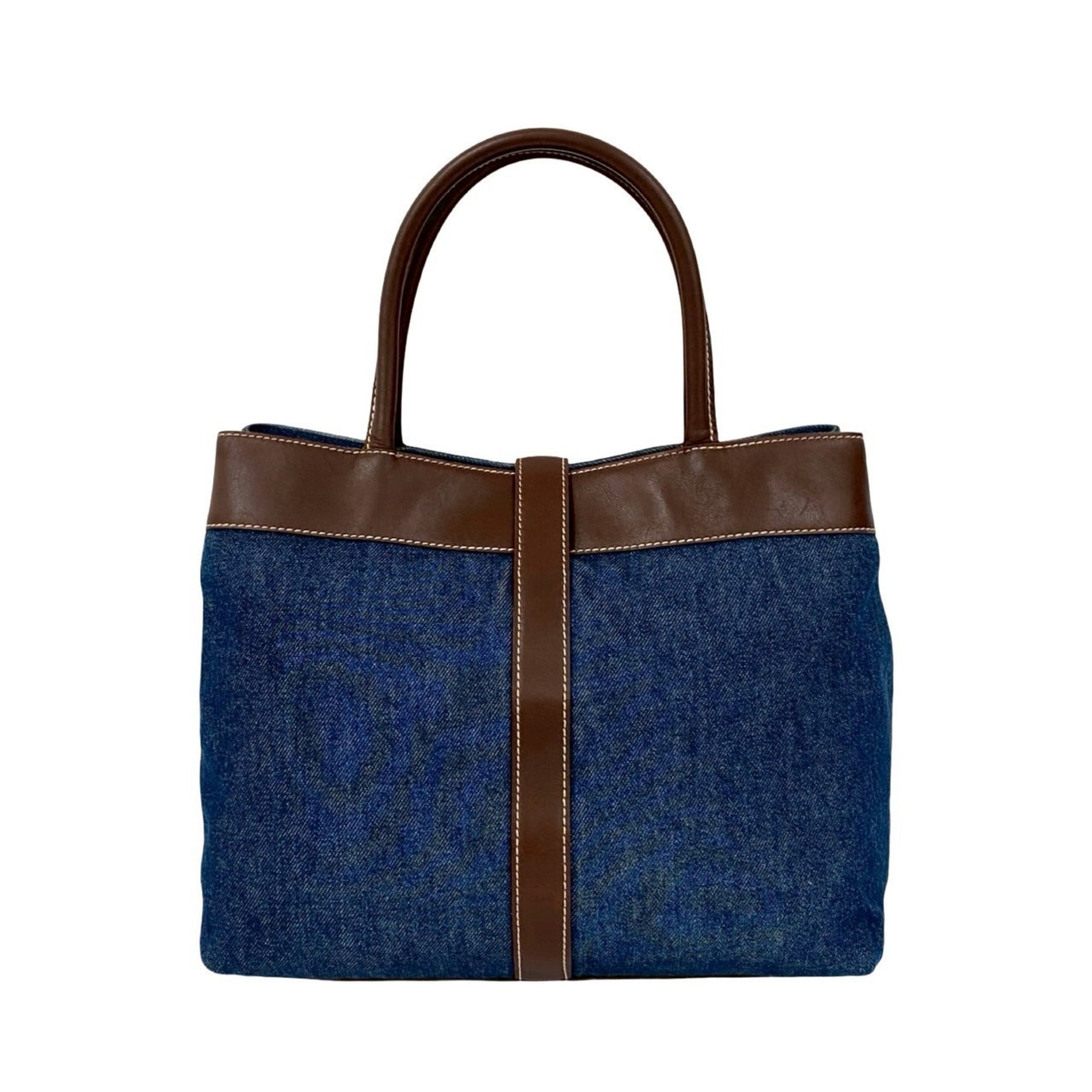 Chanel Blue Brown Leather Denim Tote Bag (Pre-Owned)