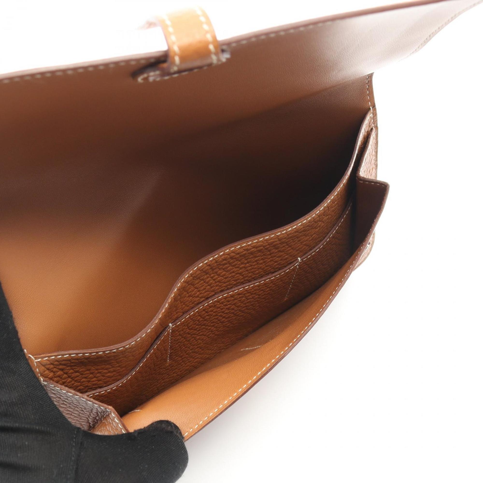 Hermes Brown Taurillon Clemence Leather Long Wallet (Bi-Fold) (Pre-Owned)