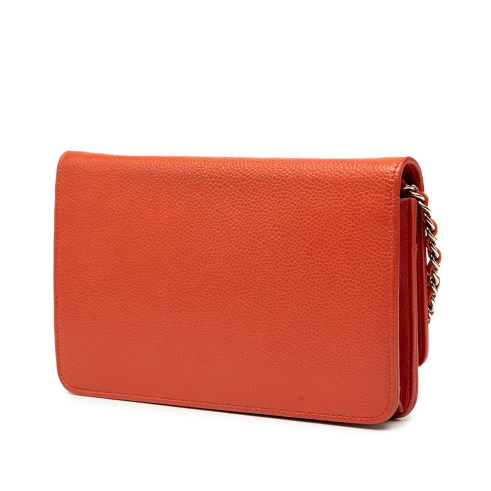 Chanel Red Color Grained Calfskin Shoulder Bag (Pre-Owned)