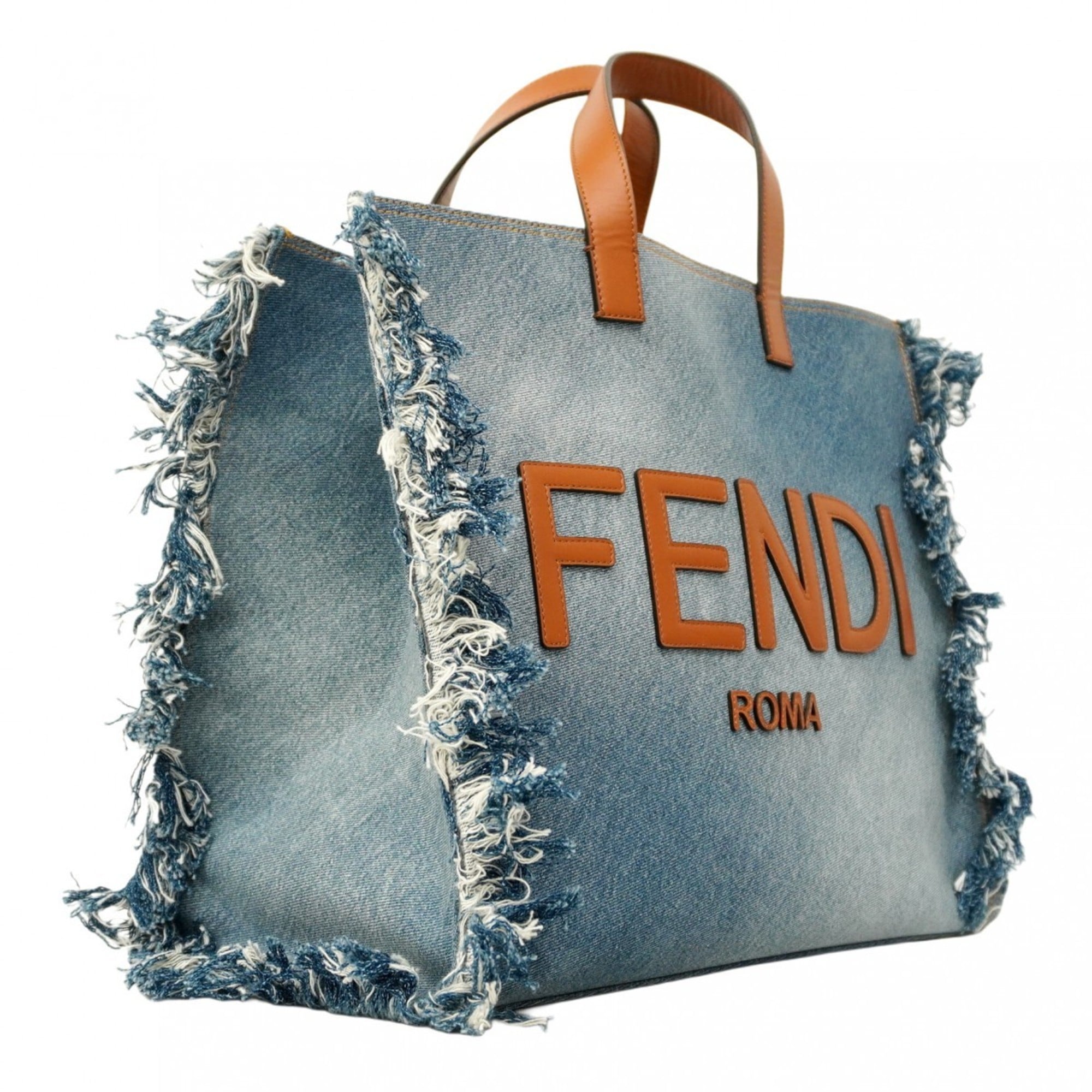 Fendi Blue Light Brown Denim Tote Bag (Pre-Owned)