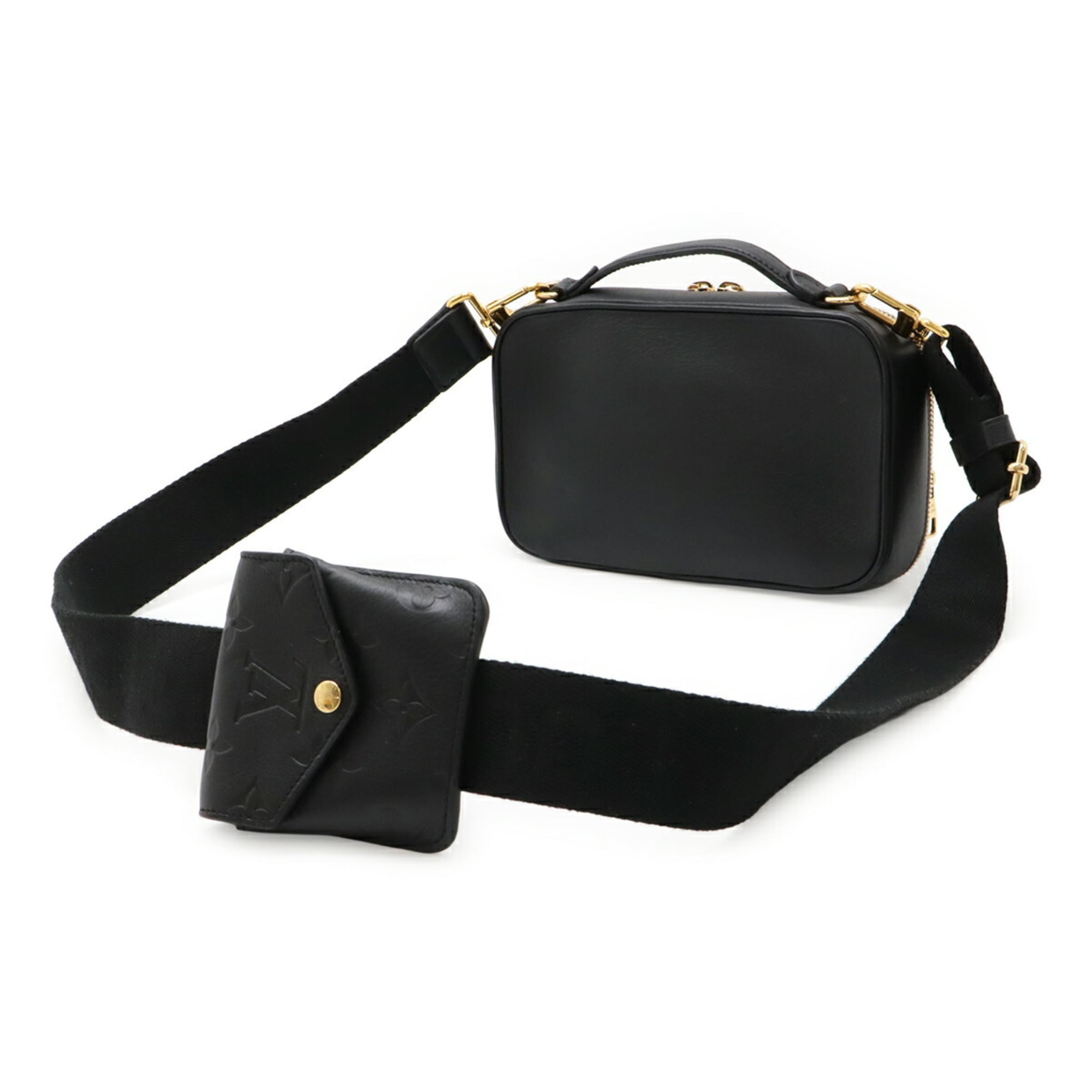 Louis Vuitton Black Leather Clutch Bag Shoulder Bag (Pre-Owned)