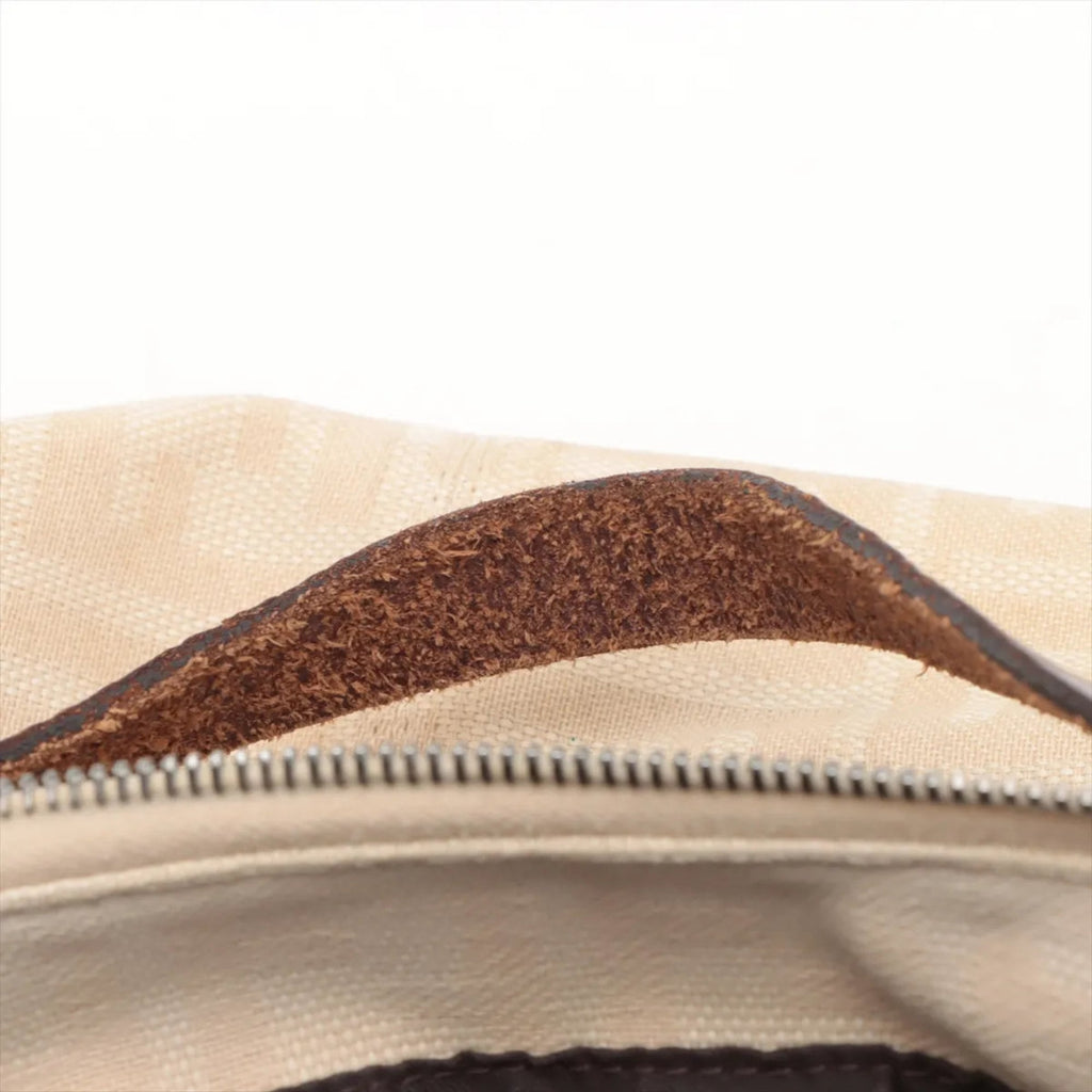 Fendi Beige Leather Canvas Shoulder Bag (Pre-Owned)