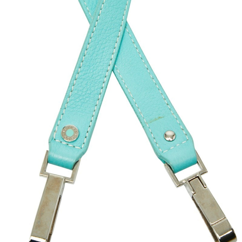 Tiffany Tiffany Blue White Canvas Leather Handbag Shoulder Bag (Pre-Owned)