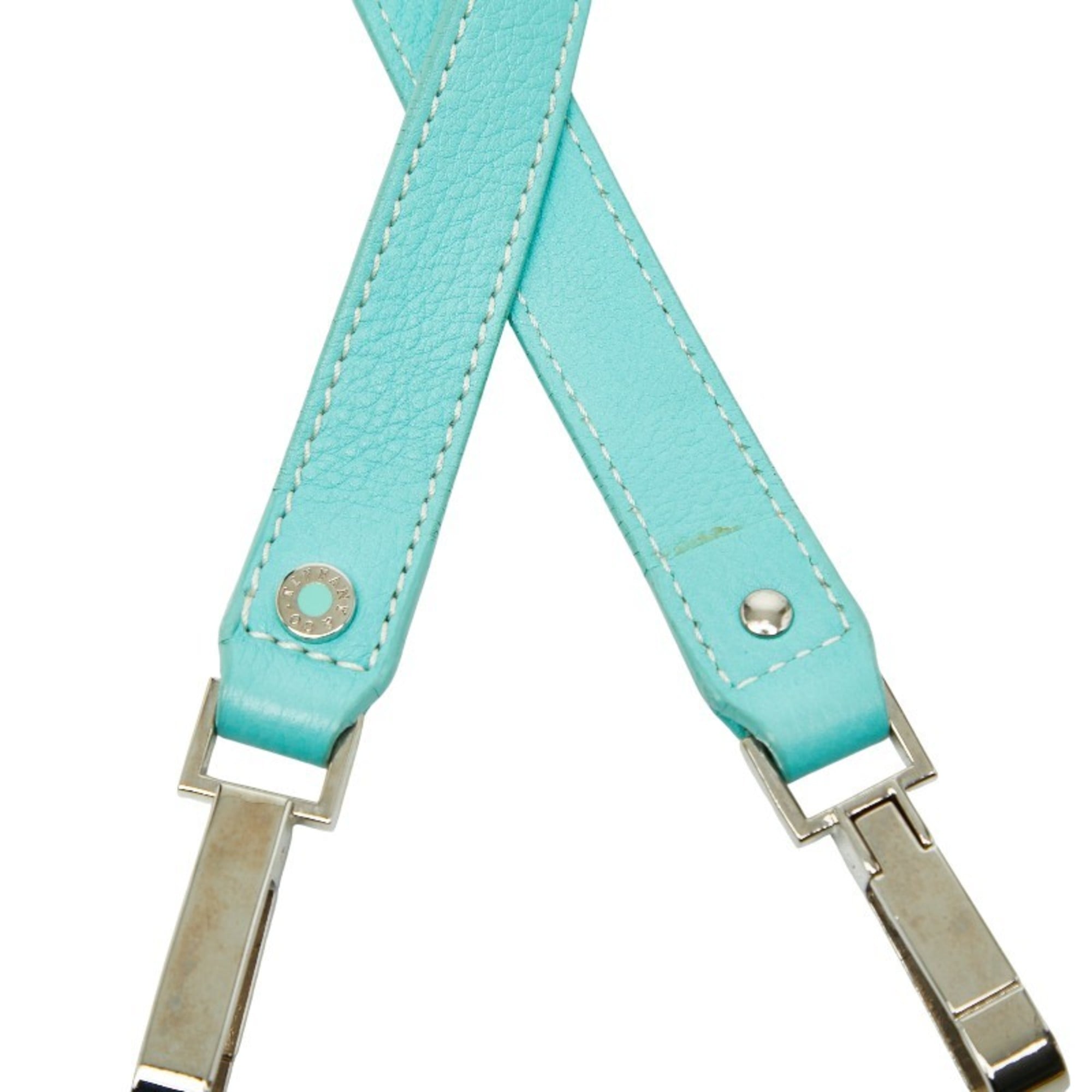 Tiffany Tiffany Blue White Canvas Leather Handbag Shoulder Bag (Pre-Owned)