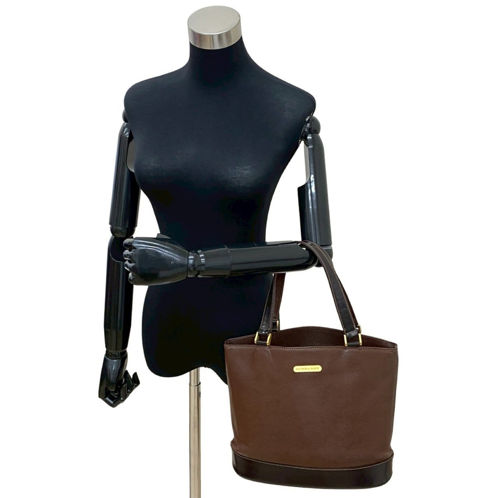 Burberry Black Brown Leather Handbag Tote Bag (Pre-Owned)