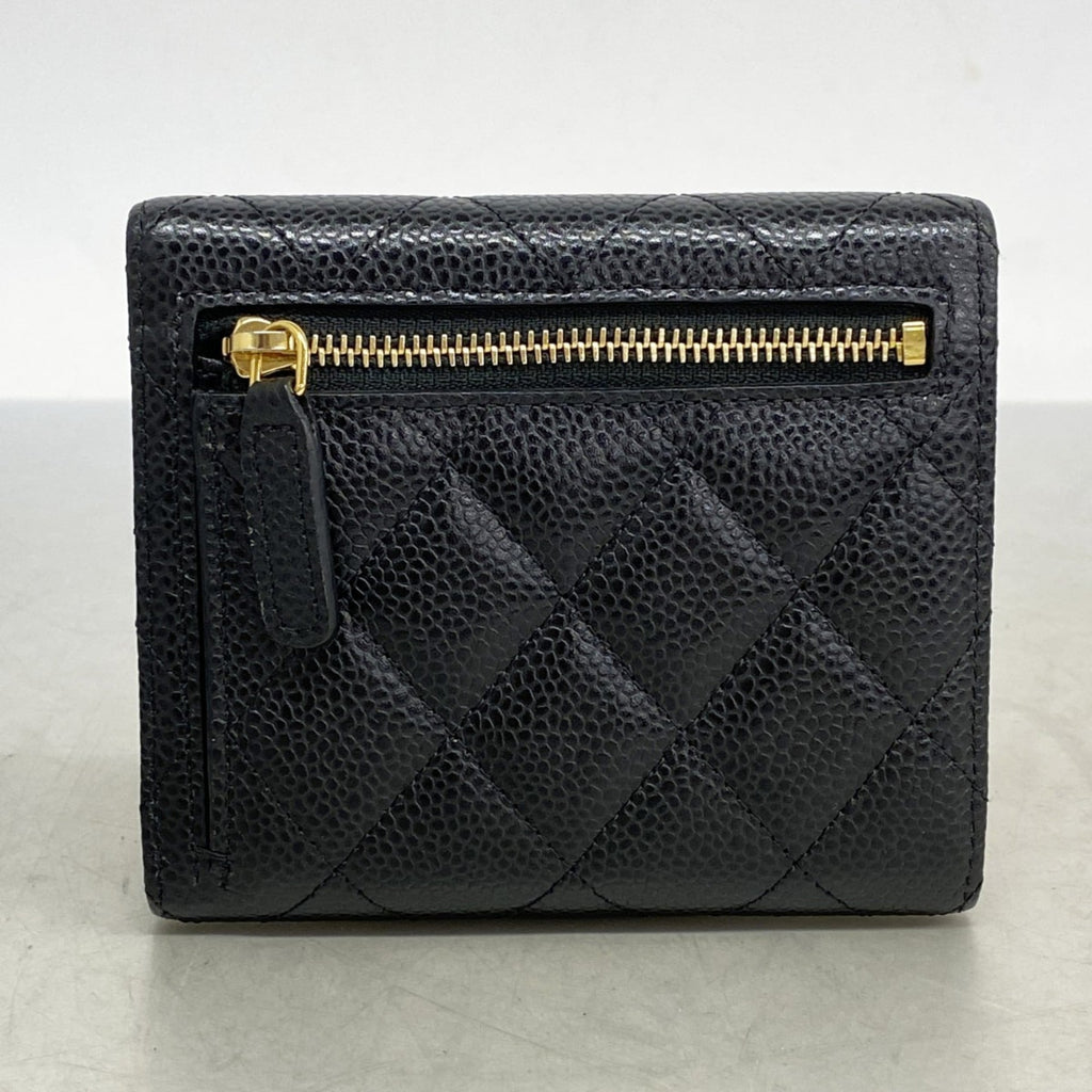 Chanel Black Grained Calfskin Wallet (Tri-Fold) (Pre-Owned)