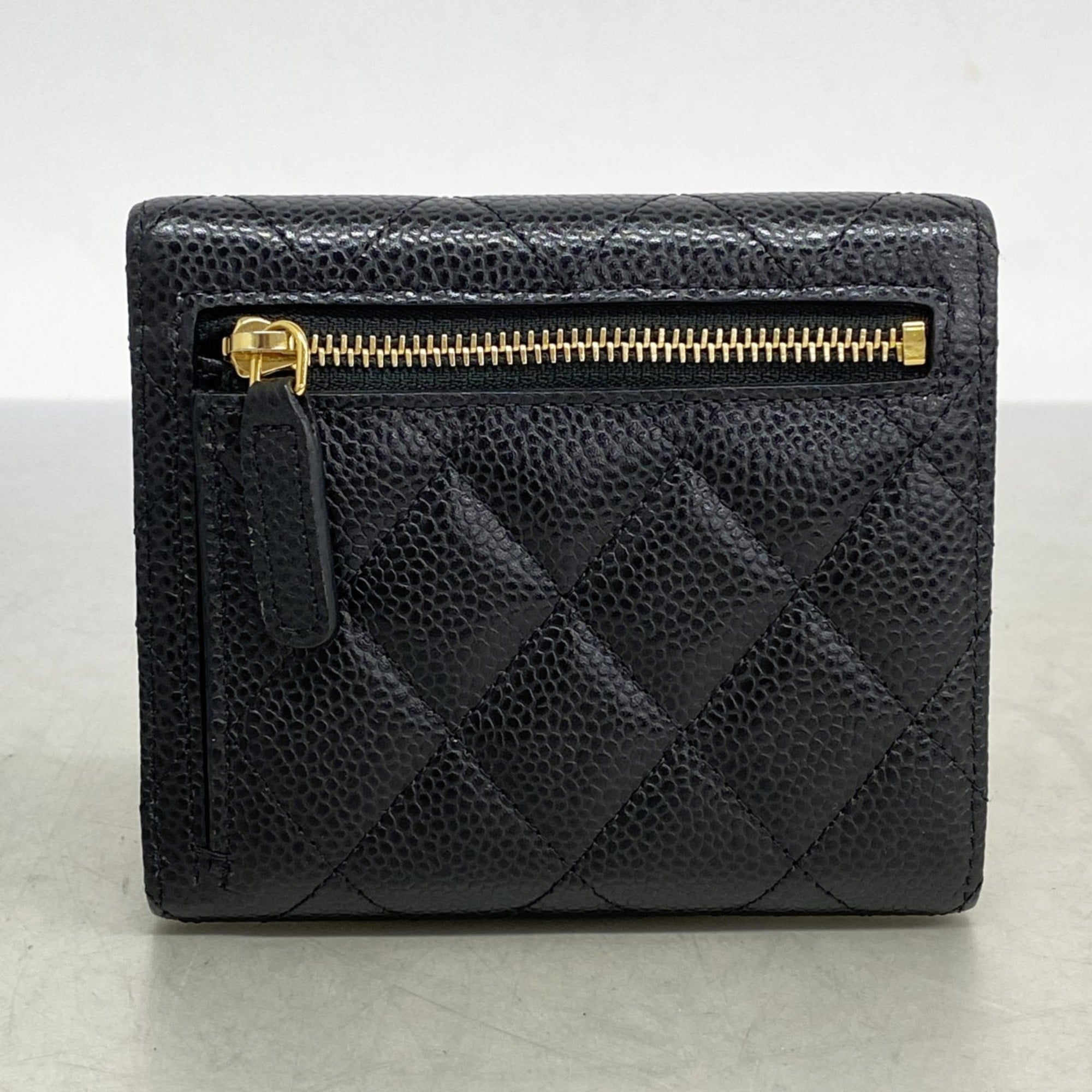 Chanel Black Grained Calfskin Wallet (Tri-Fold) (Pre-Owned)