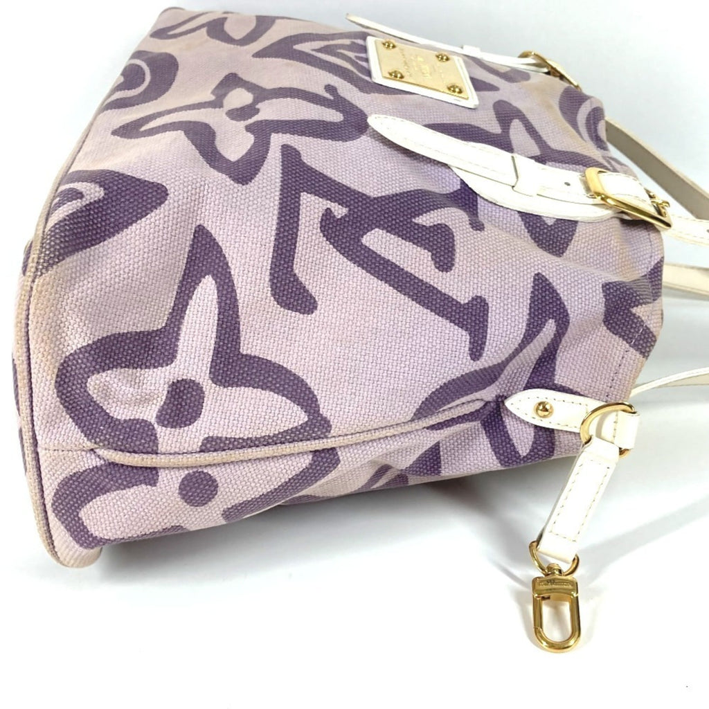 Louis Vuitton Lilac Purple White Canvas Leather Shoulder Bag Tote Bag (Pre-Owned)