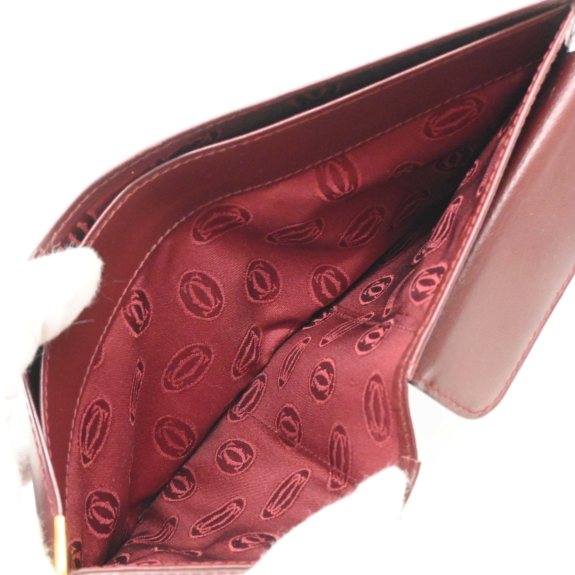Cartier Bordeaux Red Color Leather Wallet (Bi-Fold) (Pre-Owned)