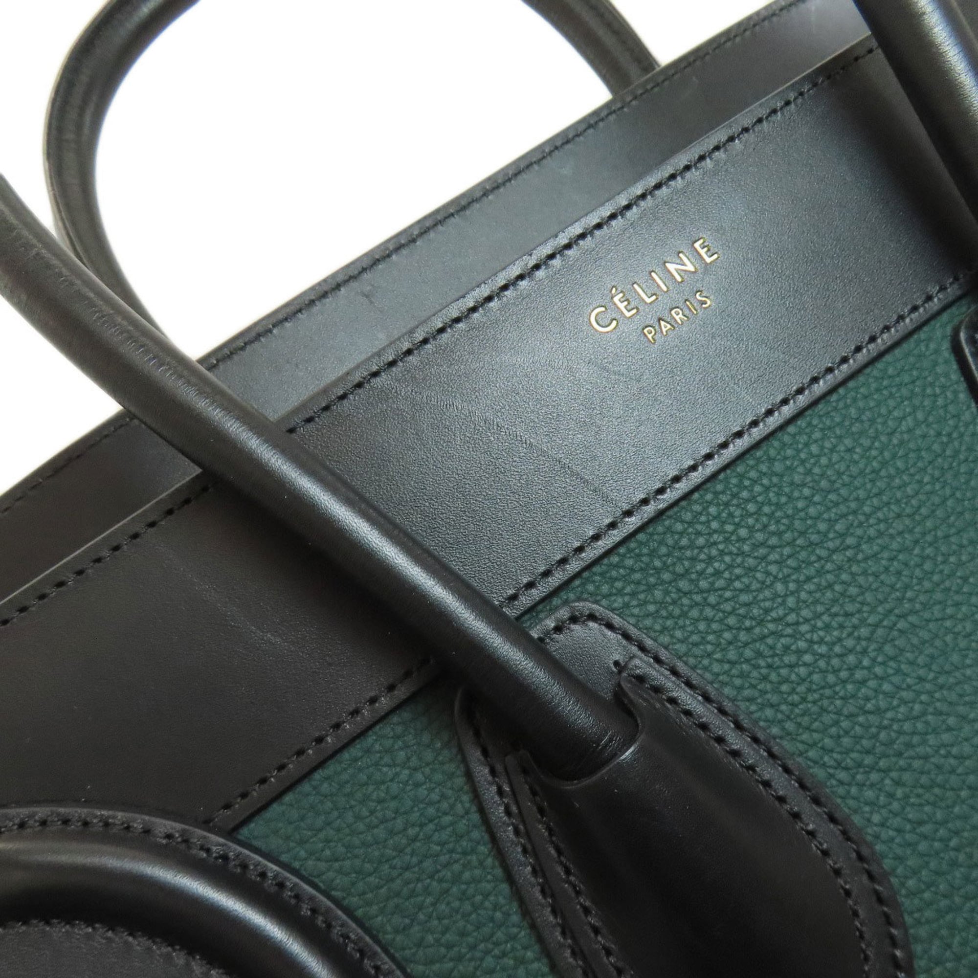 Celine Black Green Leather Handbag (Pre-Owned)