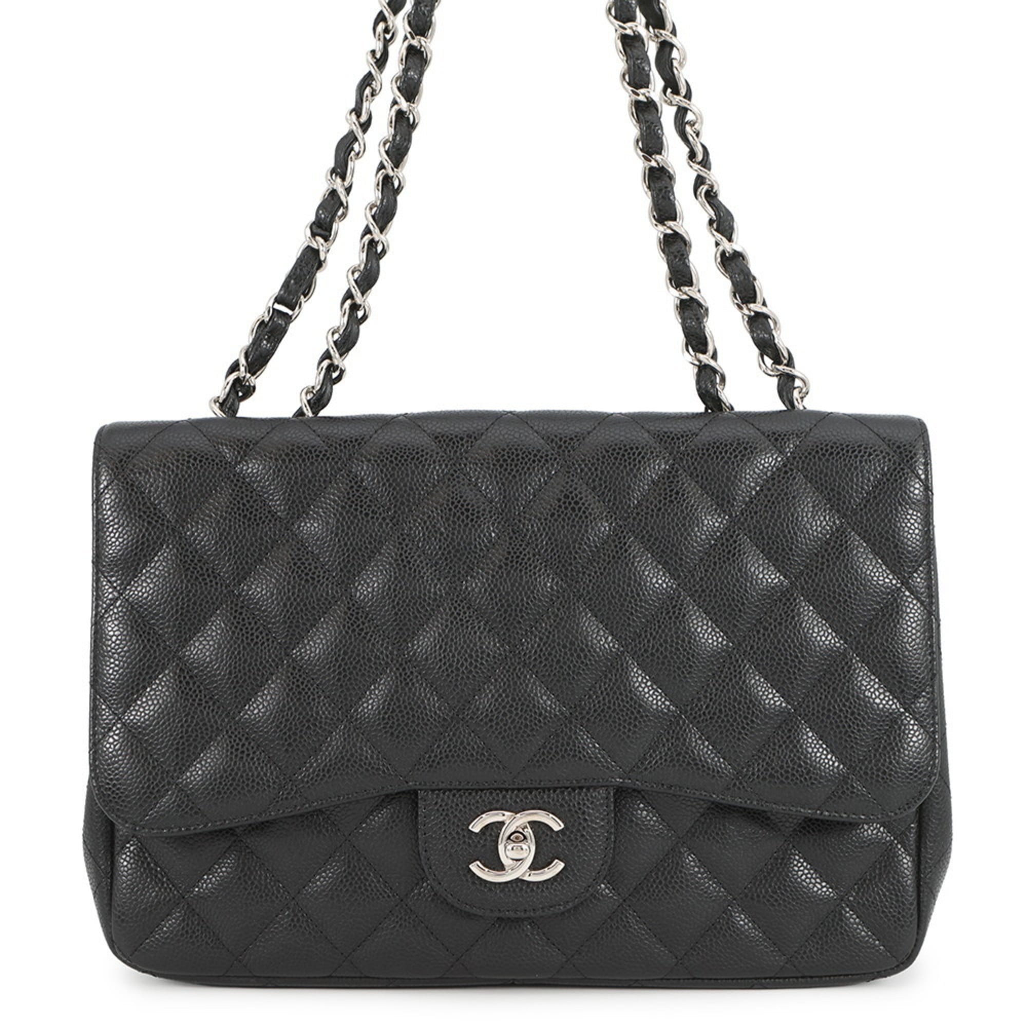 Chanel Matelasse Black Grained Calfskin Shoulder Bag (Pre-Owned)