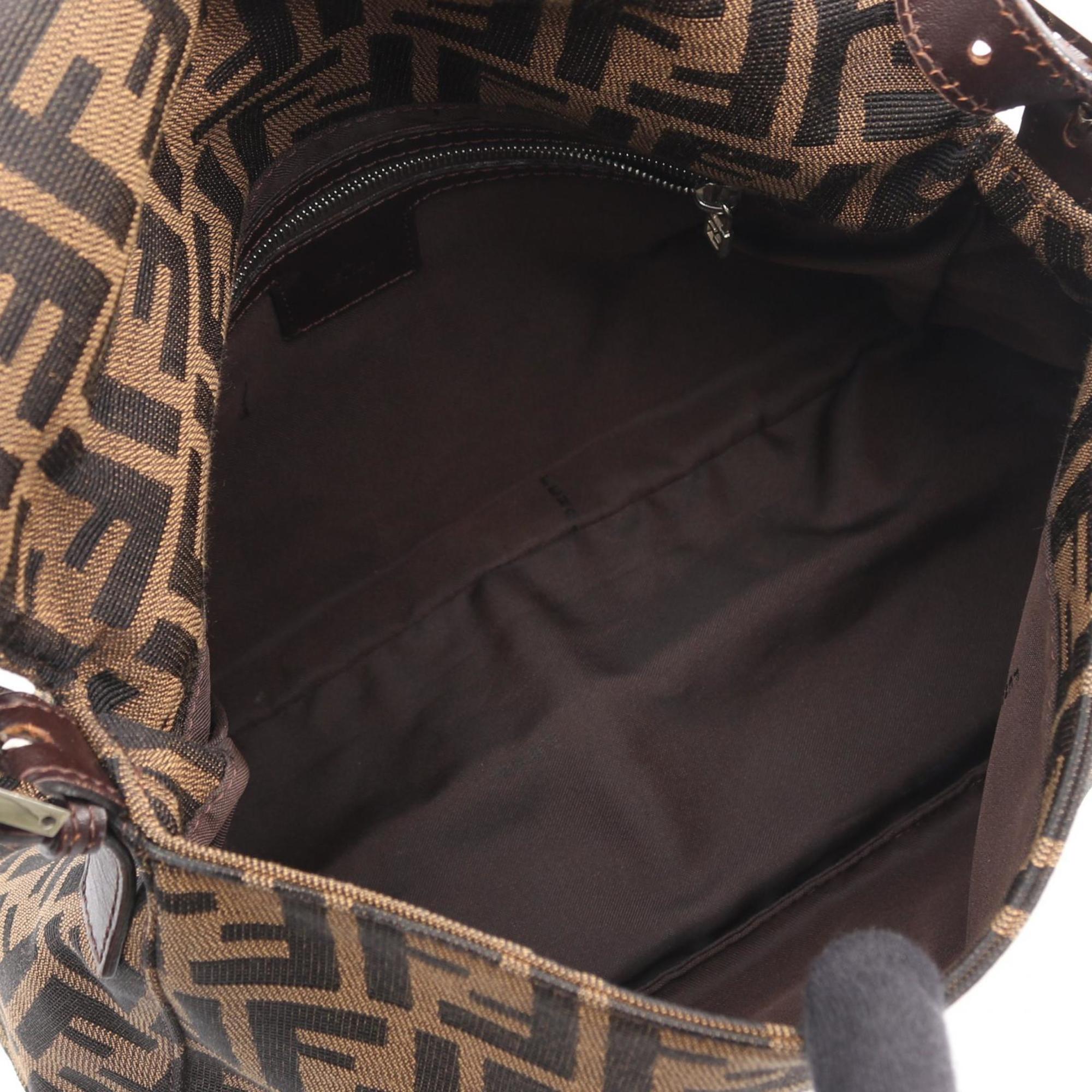 Fendi Black Brown Canvas Leather Shoulder Bag (Pre-Owned)