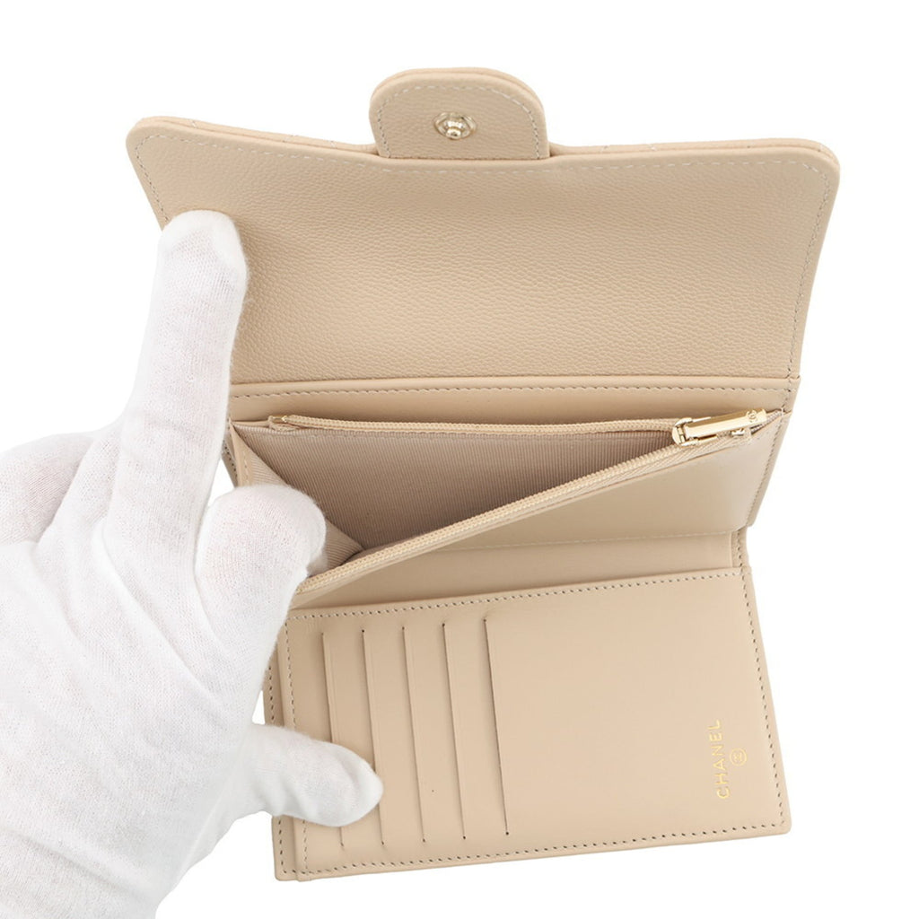 Chanel Matelasse Beige Grained Calfskin Wallet (Tri-Fold) (Pre-Owned)