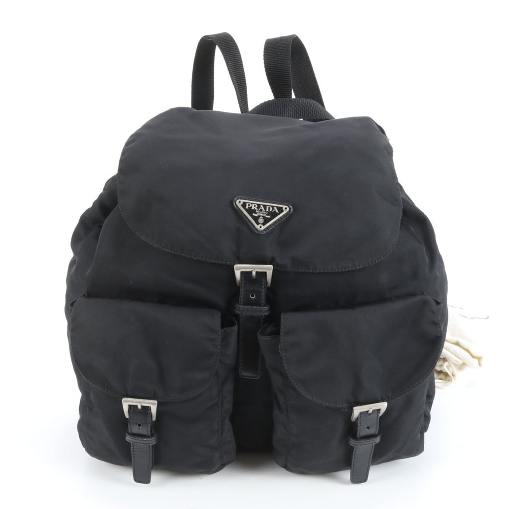Prada Black Leather Nylon Backpack Shoulder Bag (Pre-Owned)