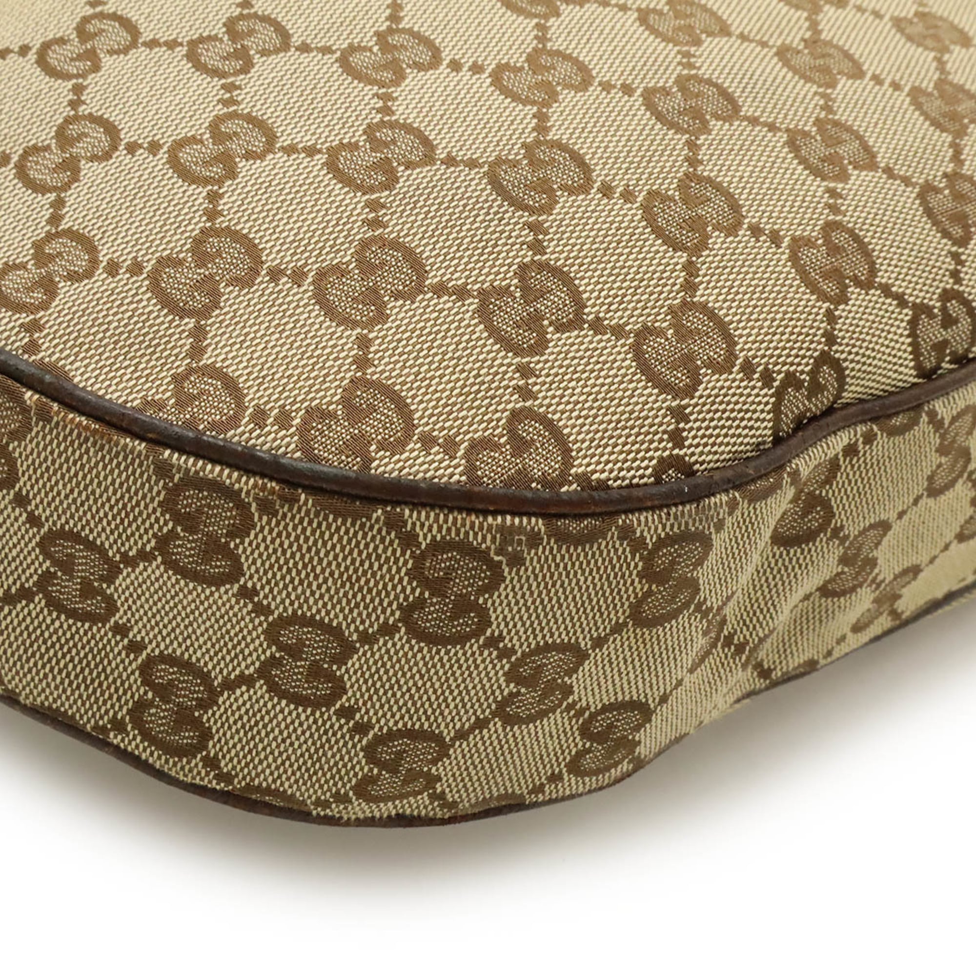 Gucci Beige Brown Dark Brown Khaki Canvas Leather Shoulder Bag (Pre-Owned)