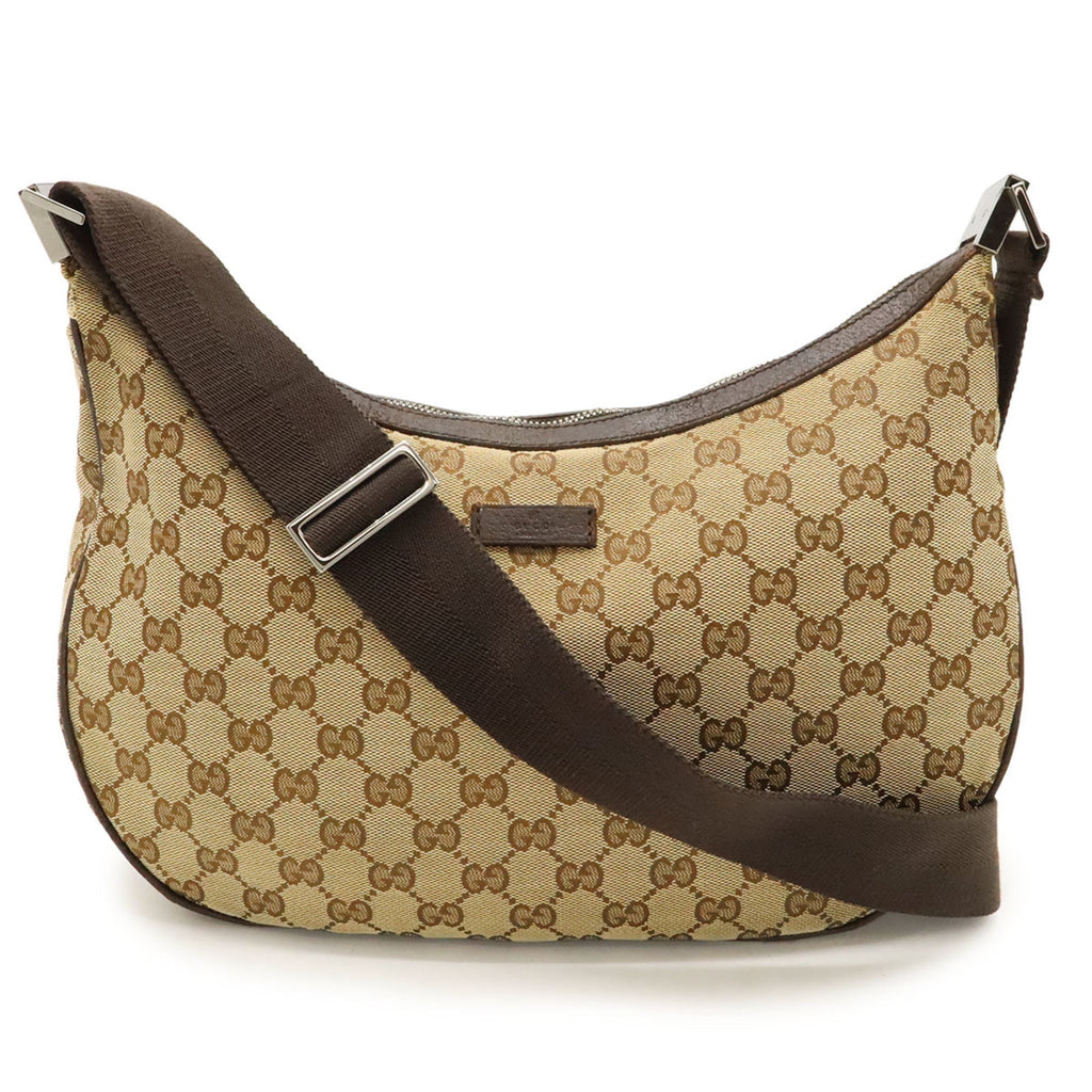 Gucci Beige Brown Dark Brown Khaki Canvas Leather Shoulder Bag (Pre-Owned)