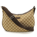 Gucci Beige Brown Dark Brown Khaki Canvas Leather Shoulder Bag (Pre-Owned)