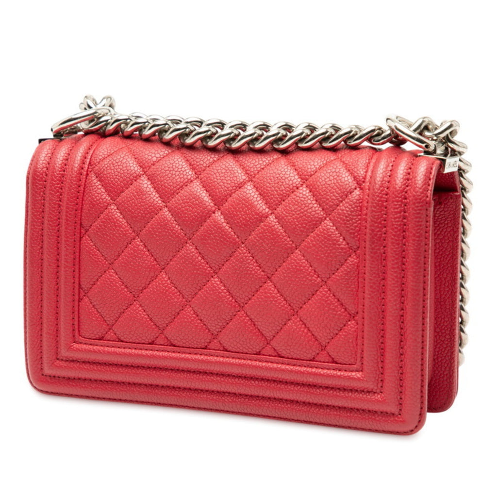 Chanel Red Color Grained Calfskin Shoulder Bag (Pre-Owned)
