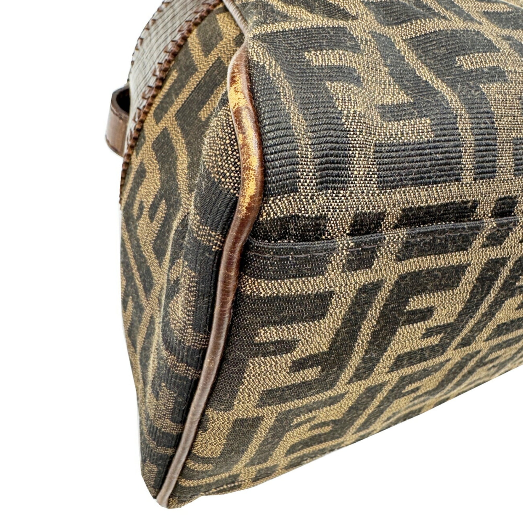 Fendi Brown Canvas Leather Shoulder Bag Tote Bag (Pre-Owned)