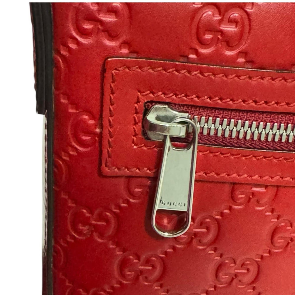 Gucci Red Color Leather Messenger Bag Shoulder Bag (Pre-Owned)