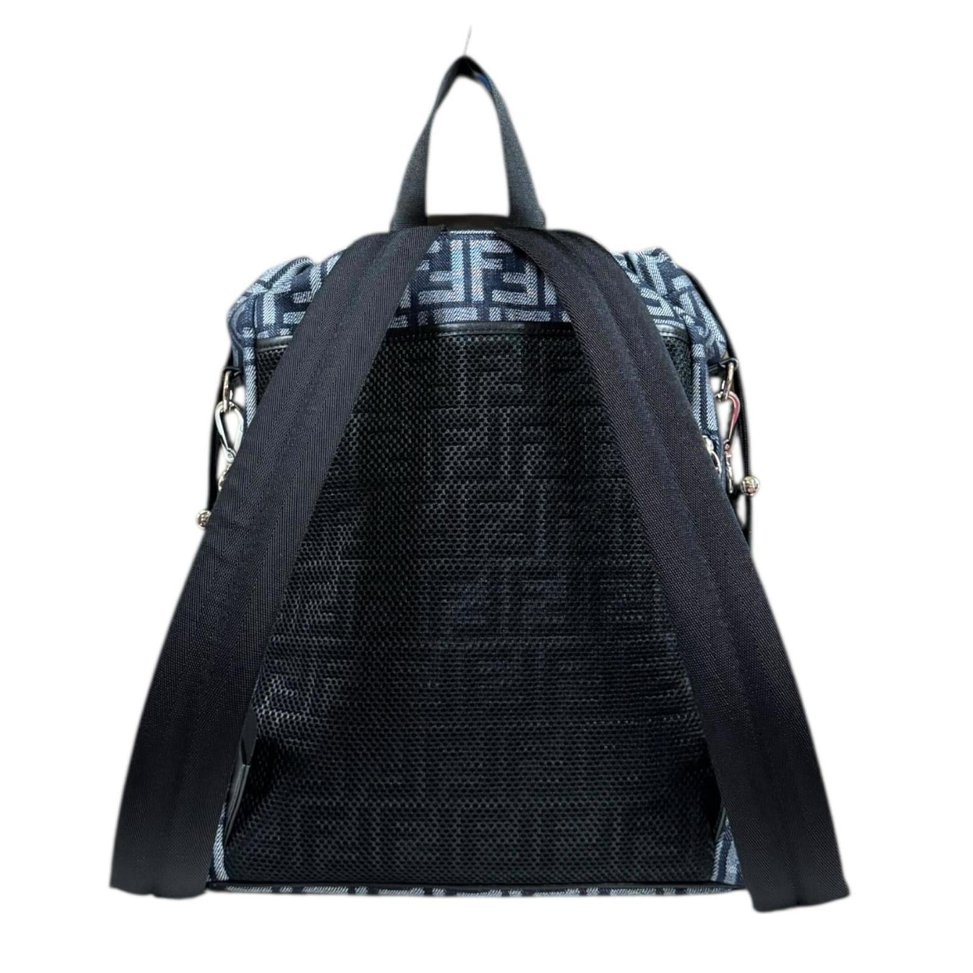 Fendi Black Navy Fabric Leather Backpack (Pre-Owned)