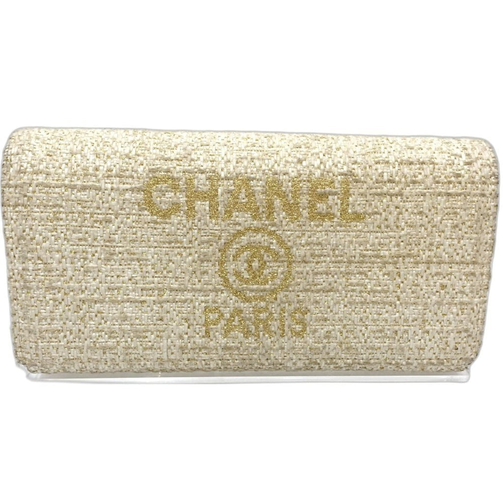 Chanel Off-White Canvas Long Wallet (Bi-Fold) (Pre-Owned)