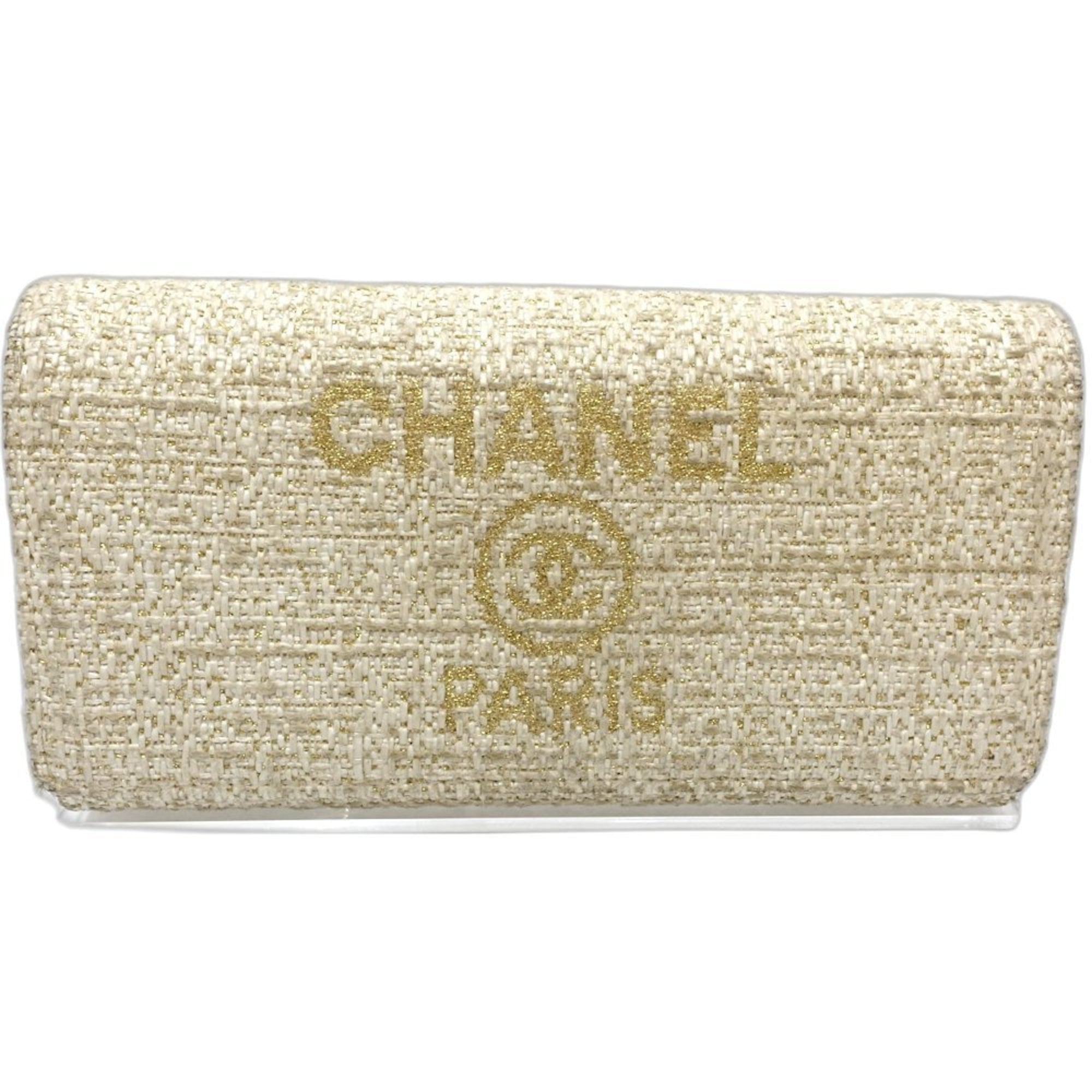 Chanel Off-White Canvas Long Wallet (Bi-Fold) (Pre-Owned)