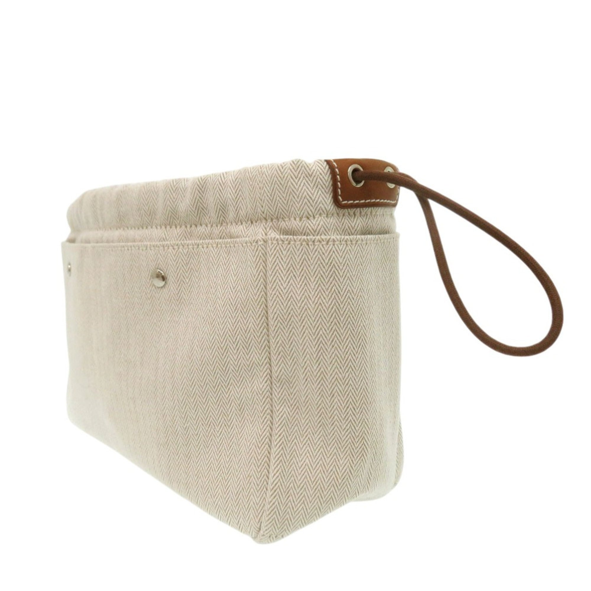 Hermes Natural Toile Chevron Leather Pouch (Pre-Owned)