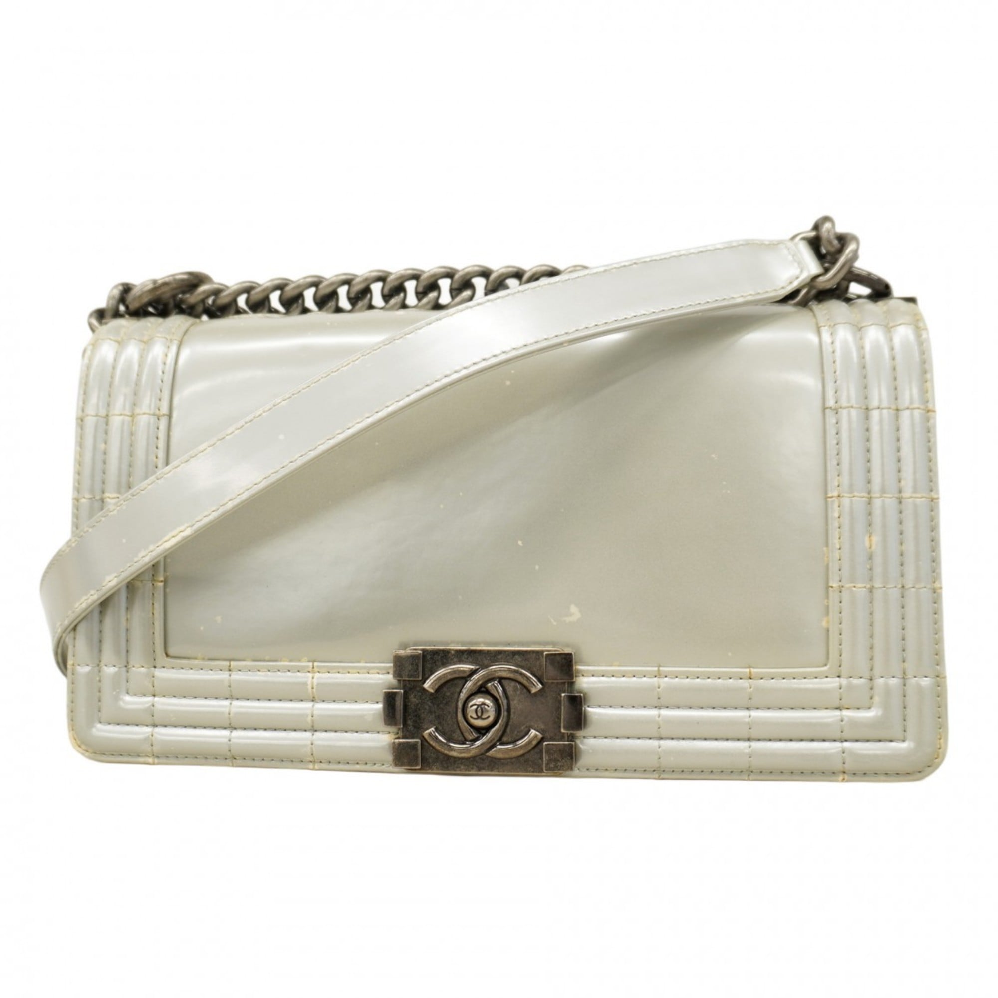 Chanel Gray Patent Leather Shoulder Bag (Pre-Owned)