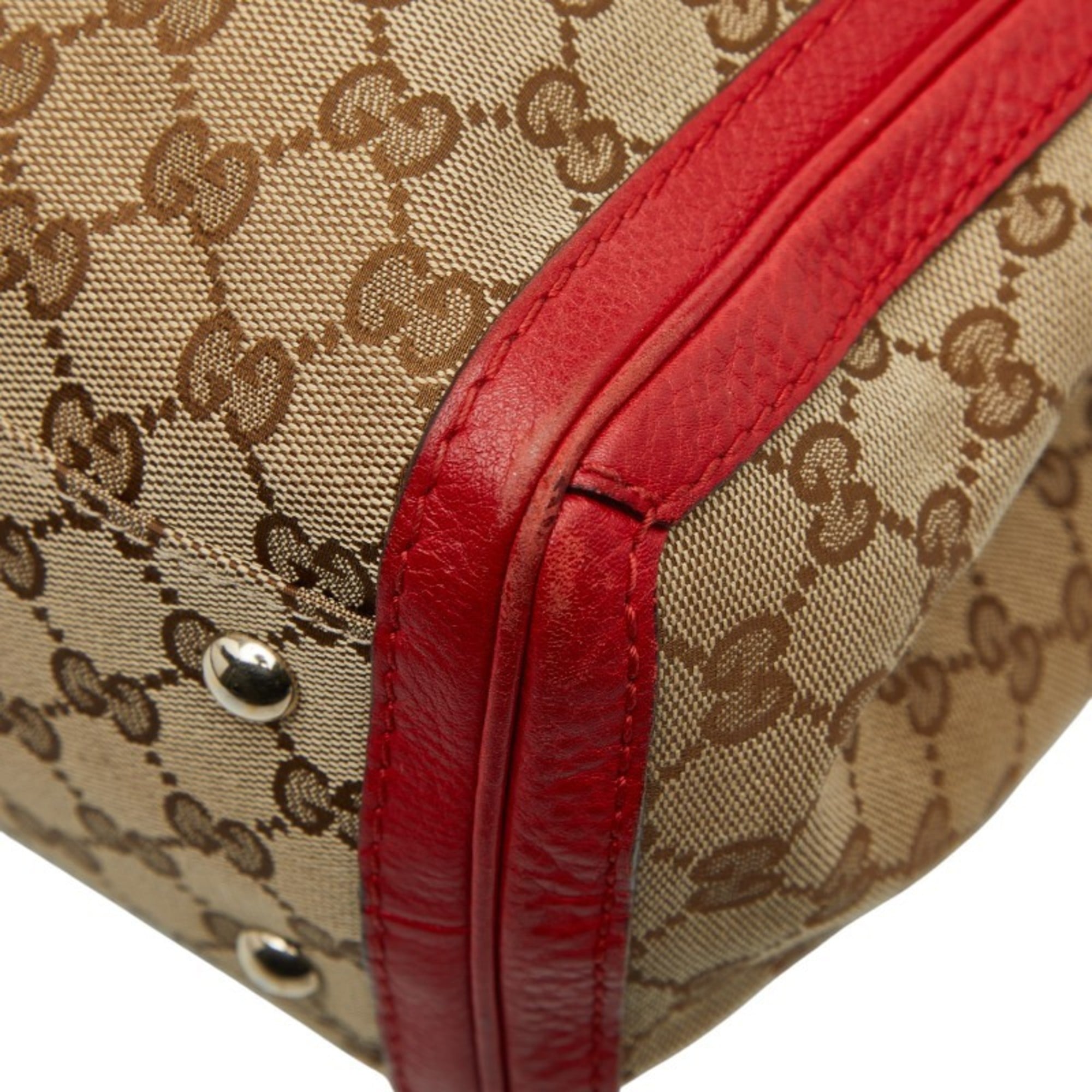 Gucci Beige Red Color Canvas Leather Tote Bag (Pre-Owned)