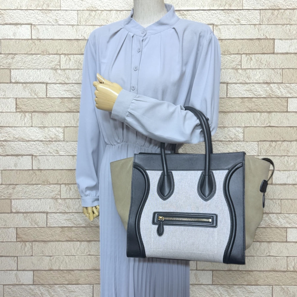 Celine Black Khaki White Leather Handbag (Pre-Owned)