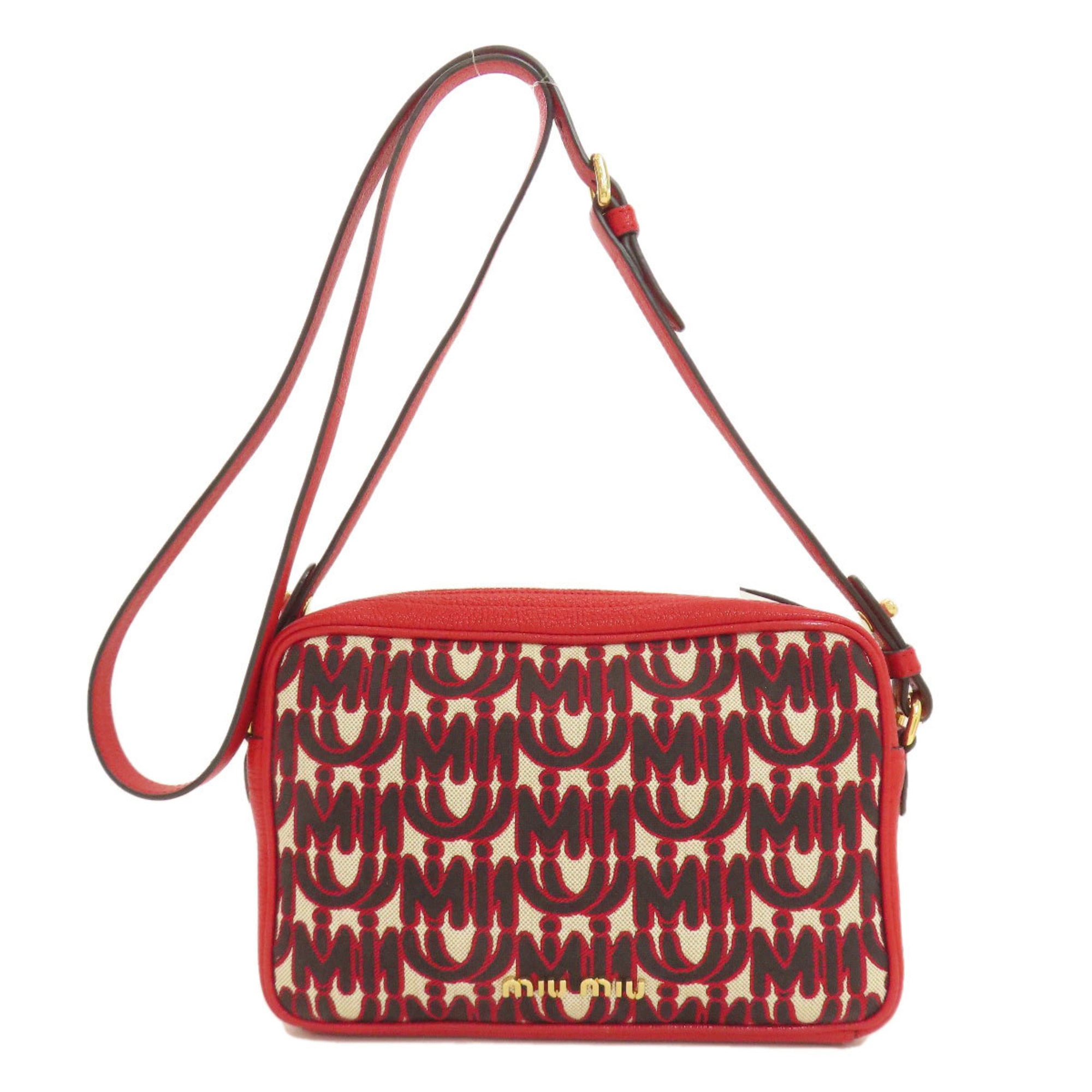Miu Miu Red Color Canvas Shoulder Bag (Pre-Owned)