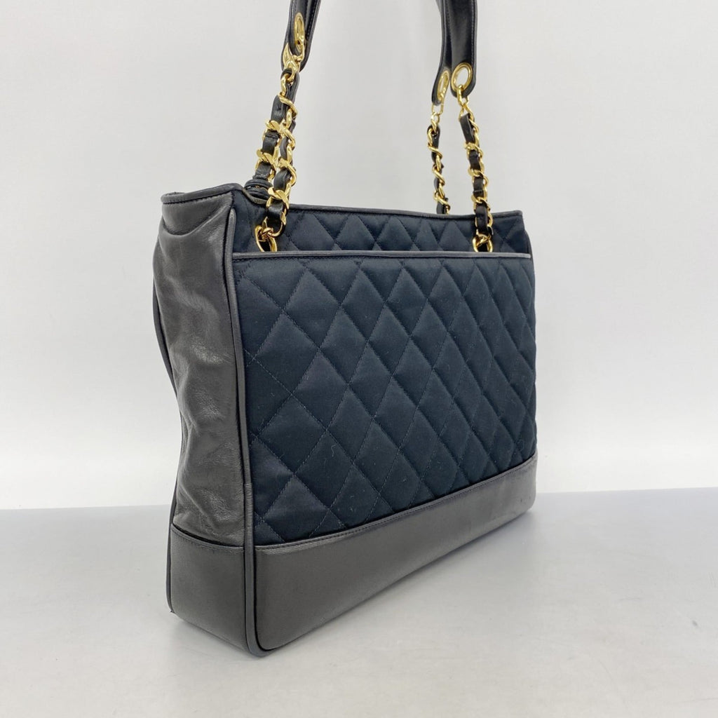 Chanel Black Leather Satin Tote Bag (Pre-Owned)