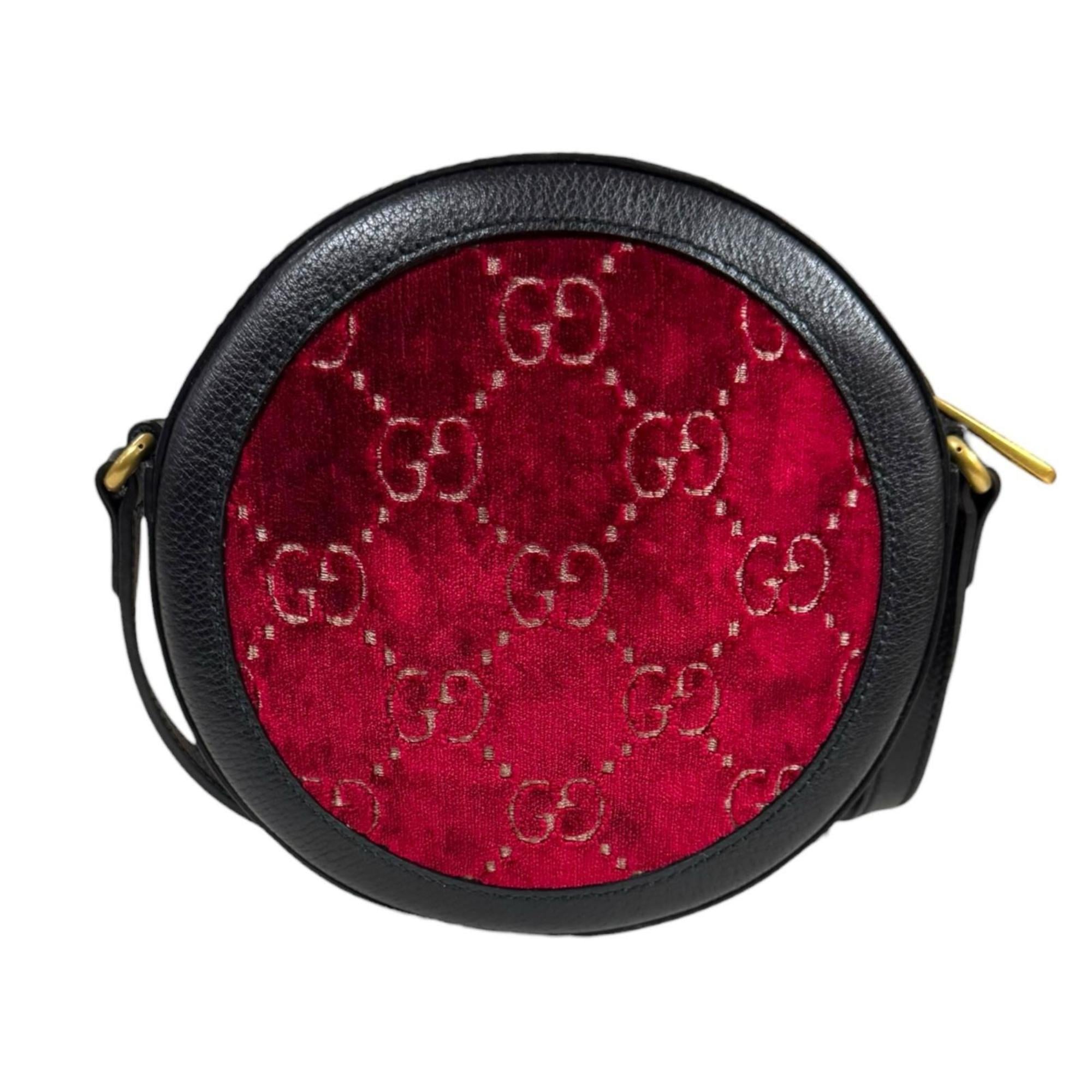 Gucci Black Red Color Velvet Leather Shoulder Bag (Pre-Owned)