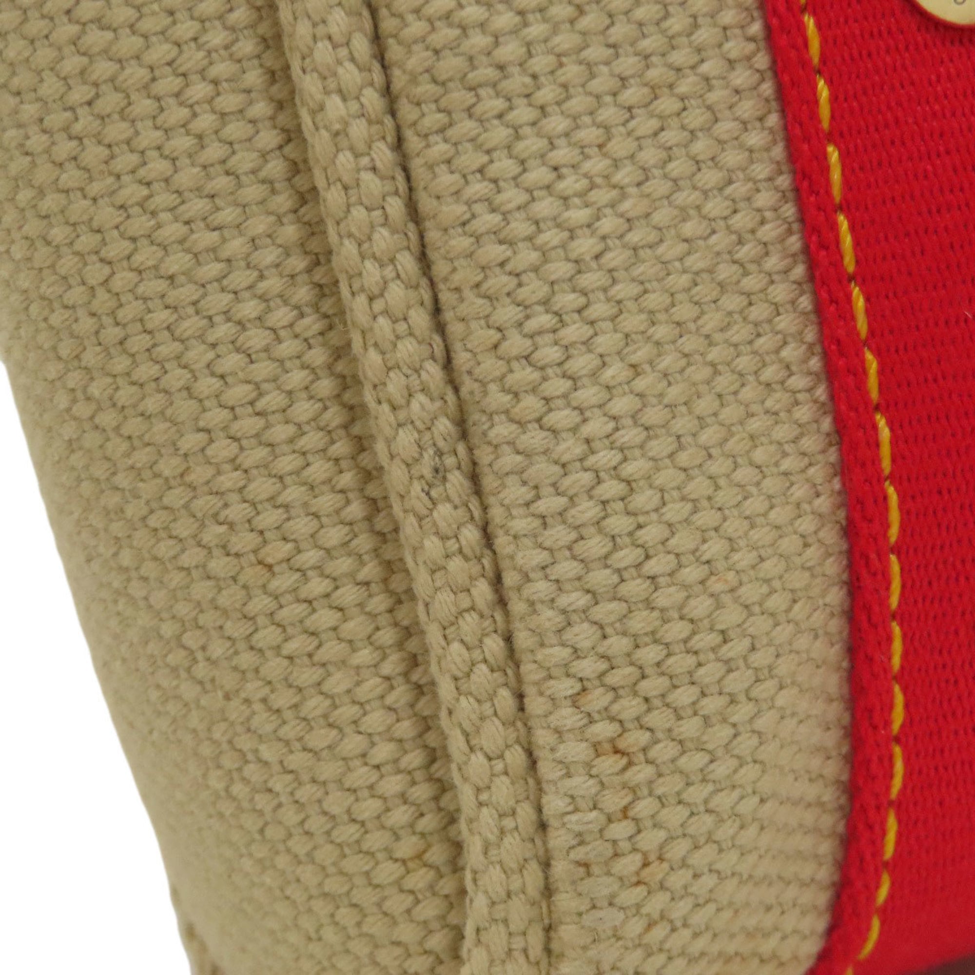 Louis Vuitton Beige Red Color Canvas Handbag (Pre-Owned)