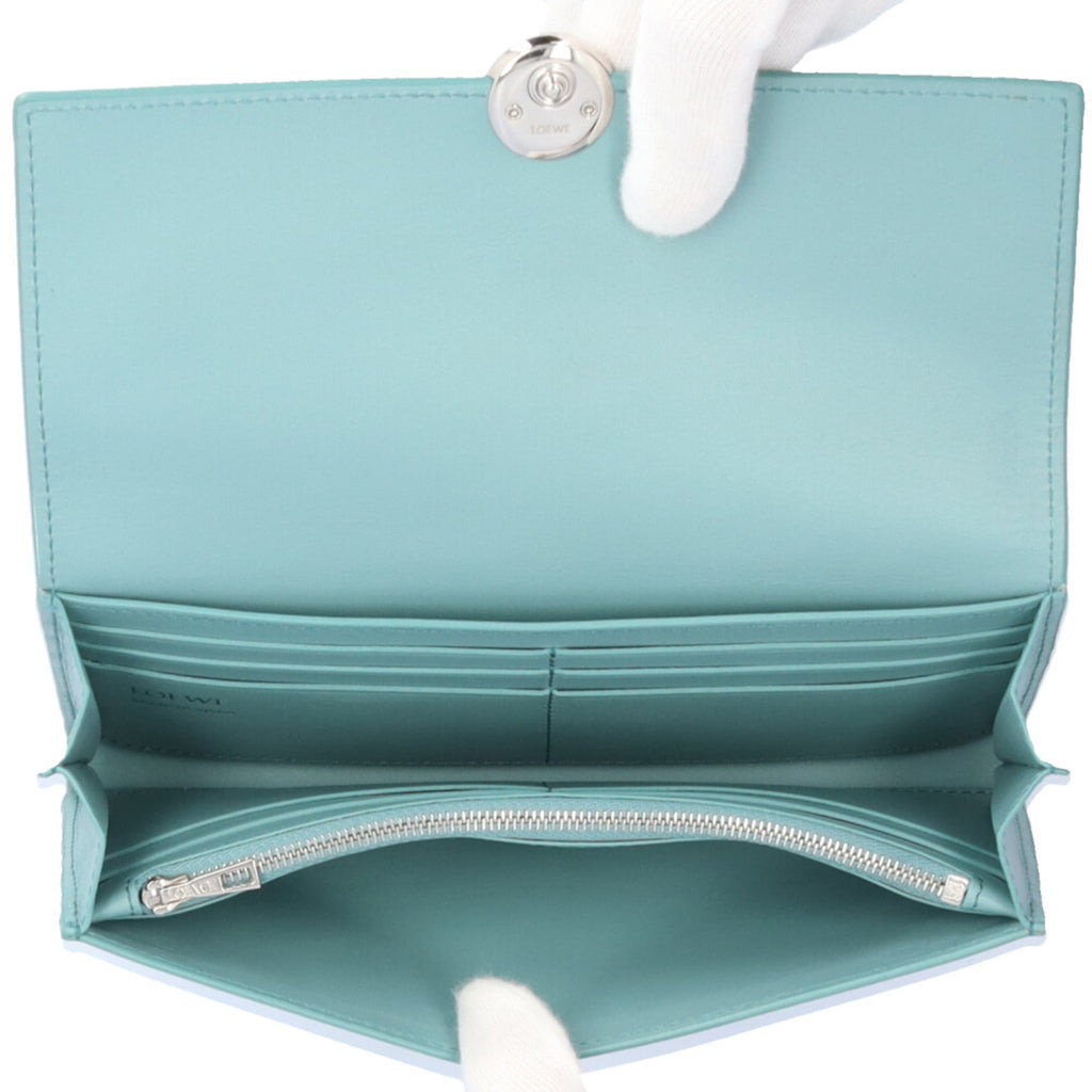 Loewe Blue Green Leather Long Wallet (Tri-Fold) (Pre-Owned)