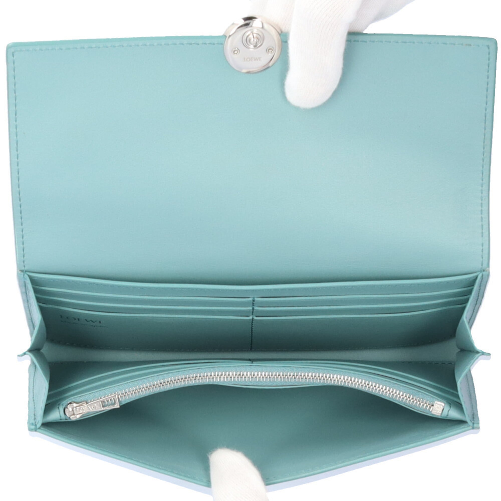 Loewe Blue Green Leather Long Wallet (Tri-Fold) (Pre-Owned)