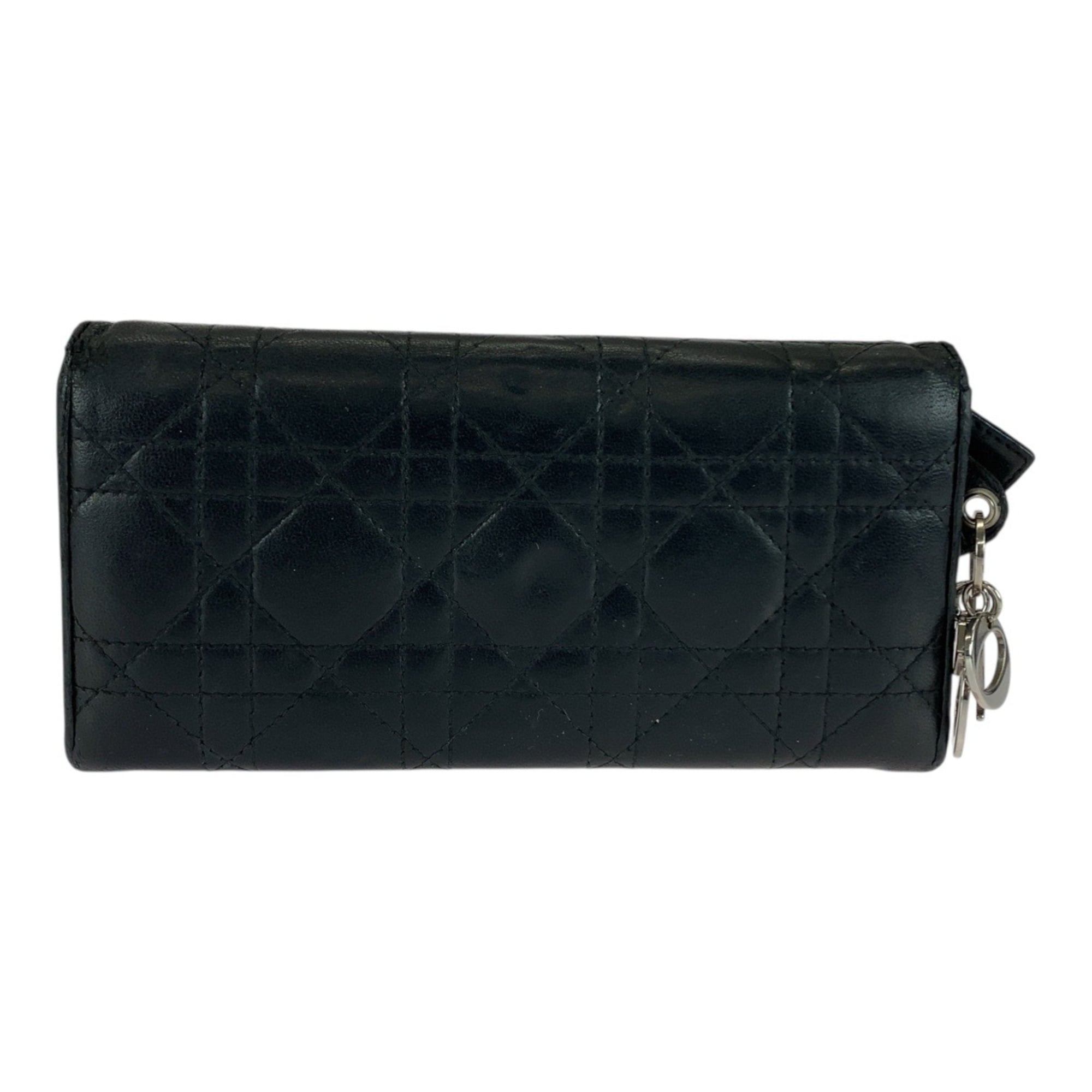 Christian Dior Black Leather Long Wallet (Bi-Fold) (Pre-Owned)