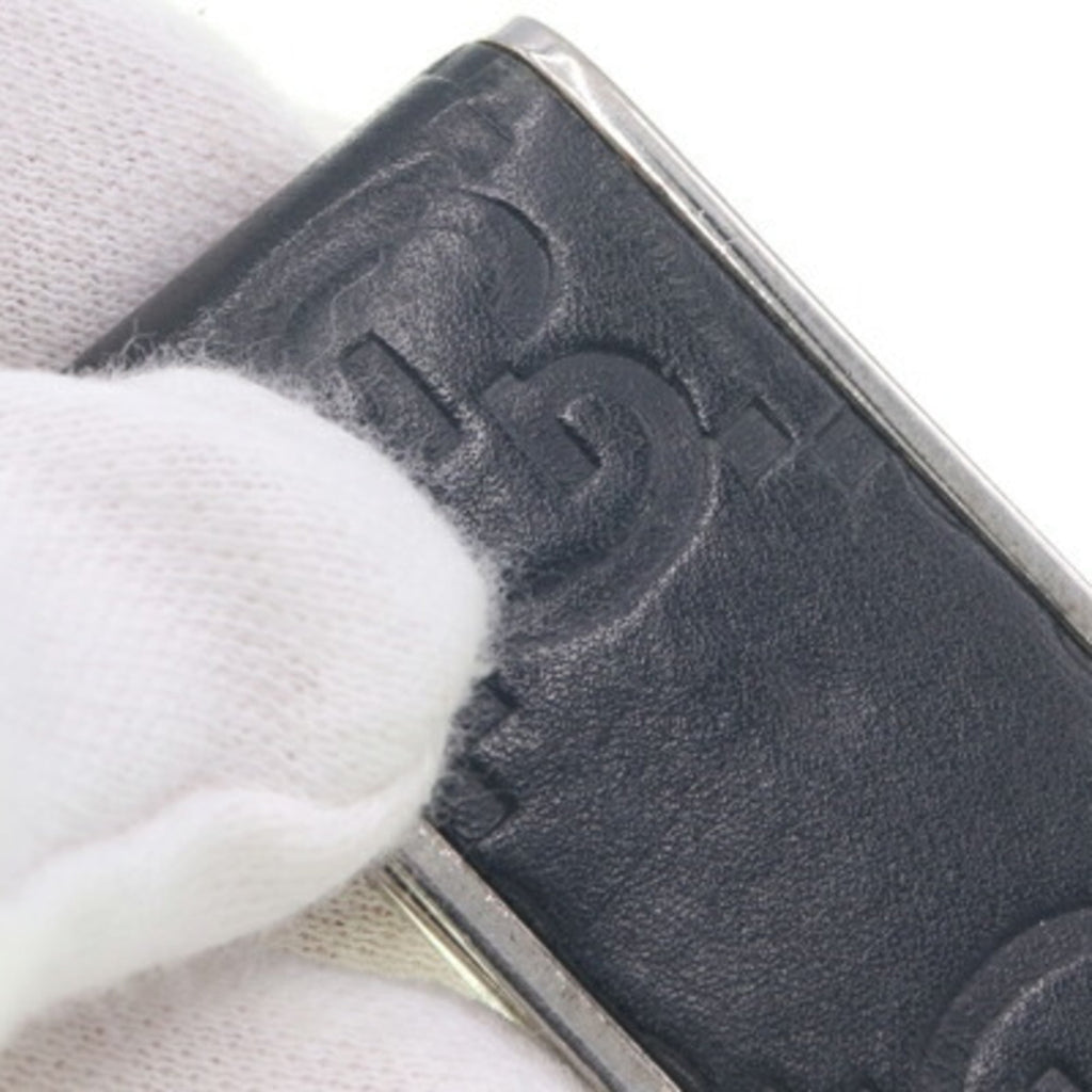Gucci Silver Black Leather Metal Money Clip (Pre-Owned)