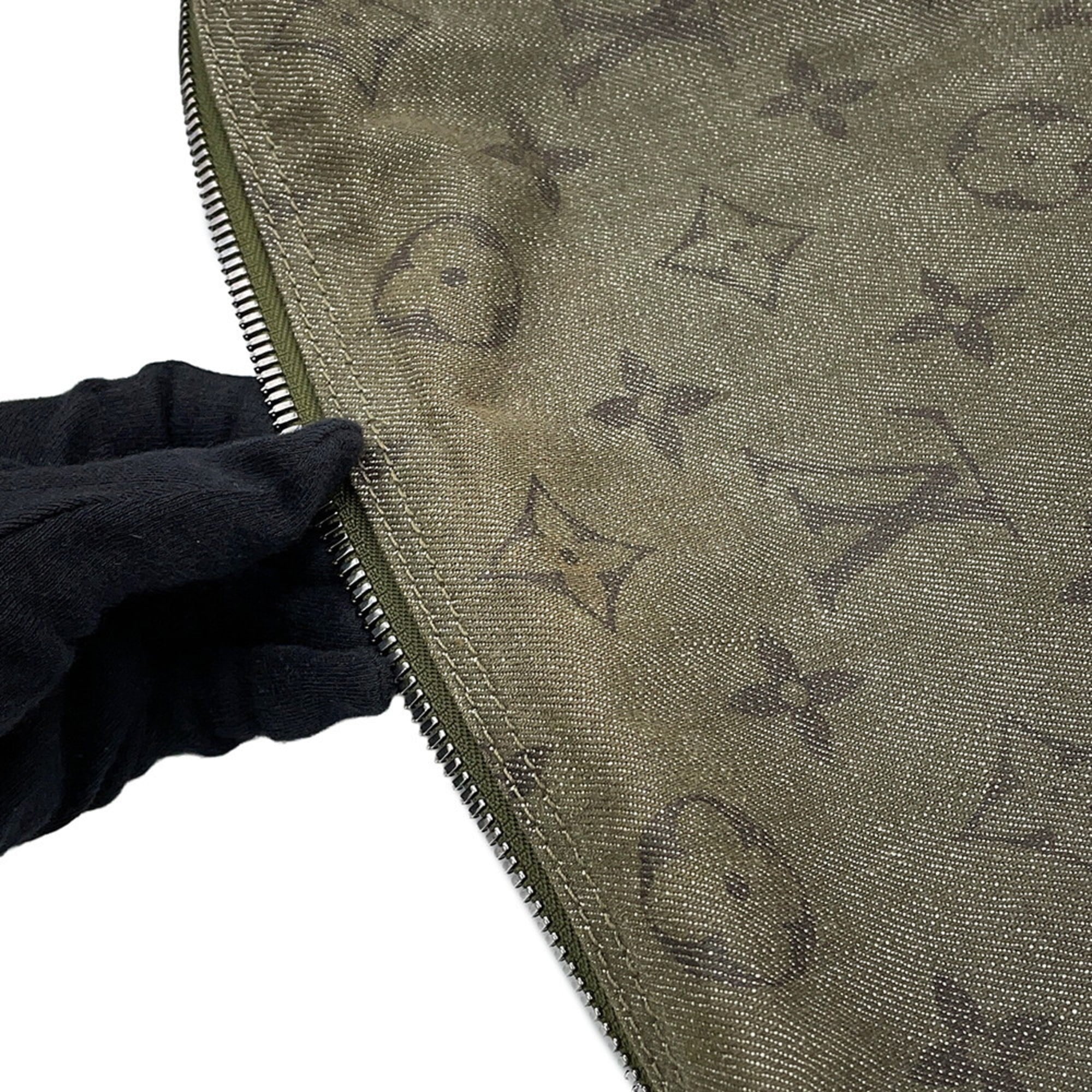 Louis Vuitton Monogram Impression Khaki Denim Shoulder Bag (Pre-Owned)