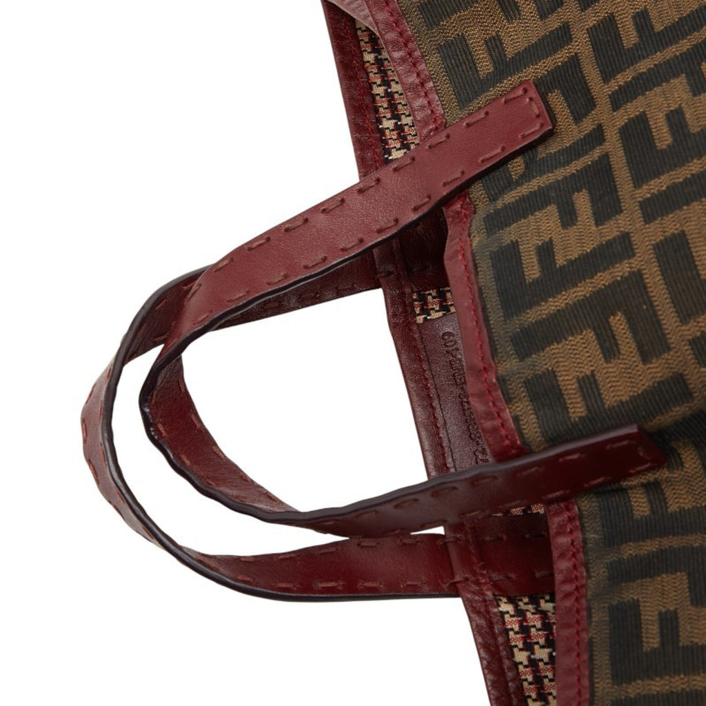 Fendi Brown Red Color Canvas Leather Handbag Tote Bag (Pre-Owned)