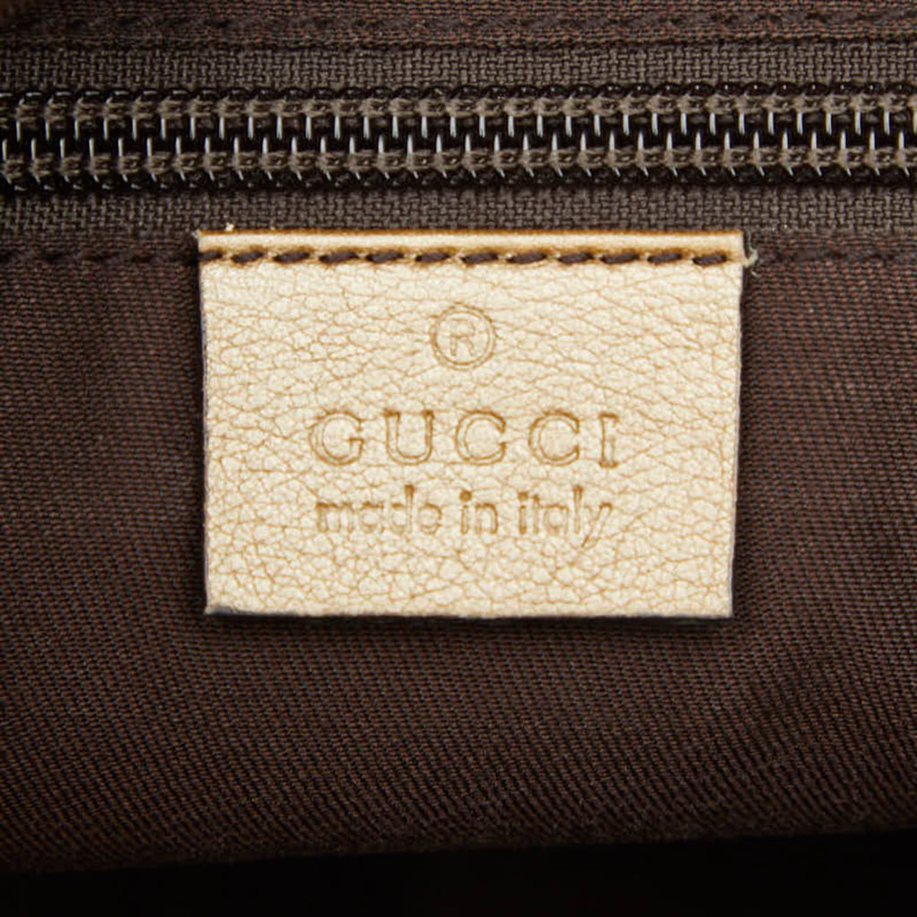 Gucci Gold Brown Gray Canvas Leather Shoulder Bag (Pre-Owned)