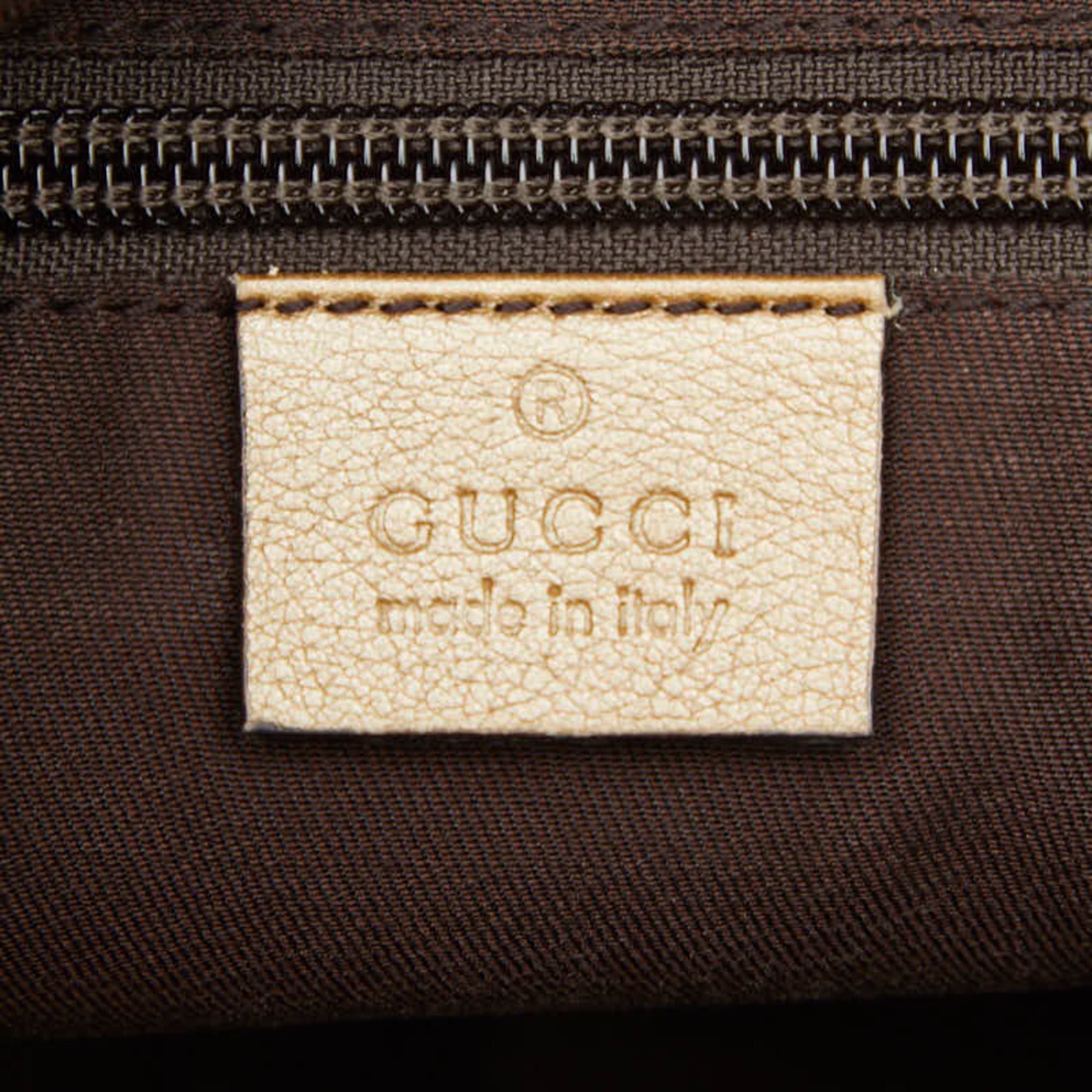 Gucci Gold Brown Gray Canvas Leather Shoulder Bag (Pre-Owned)