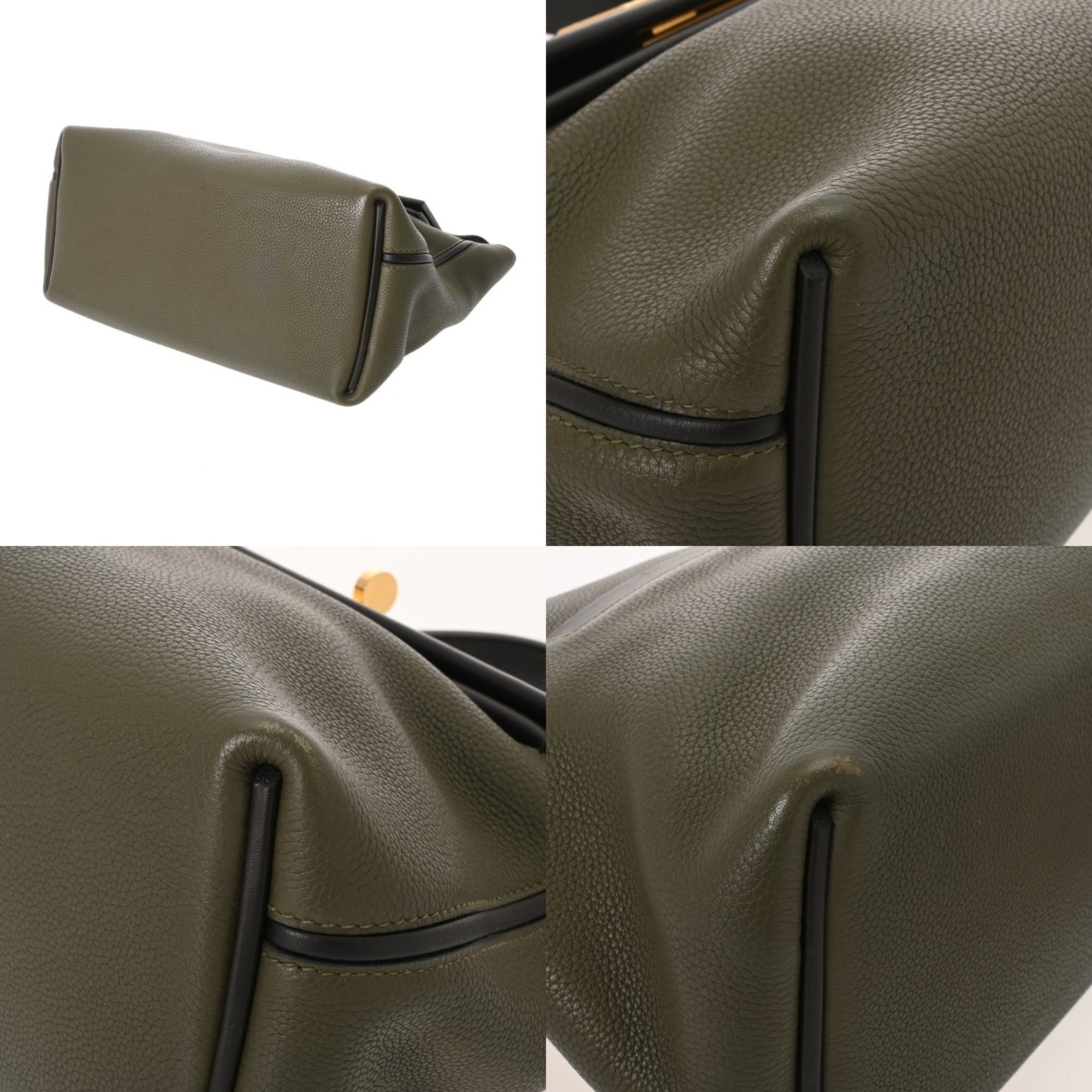 Hermes Black Green Taurillon Clemence Leather Handbag (Pre-Owned)