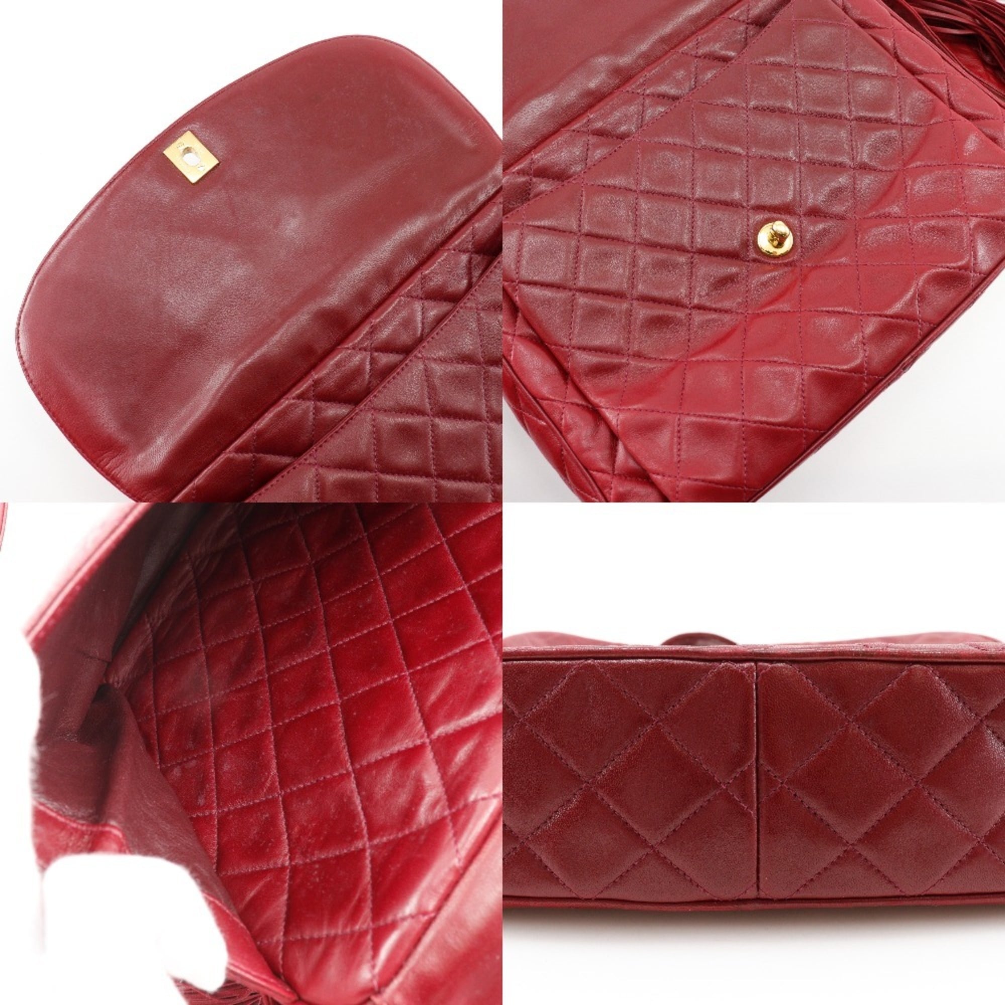 Chanel Matelasse Red Color Leather Shoulder Bag (Pre-Owned)
